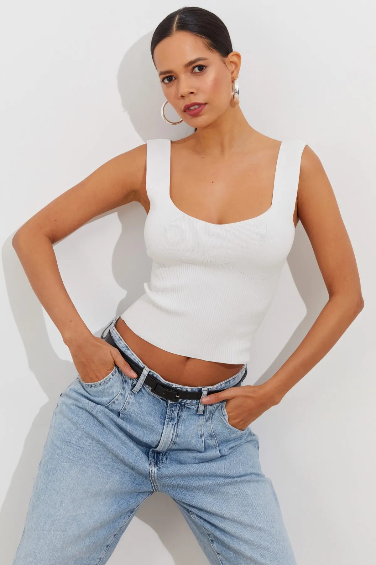 Cool & Sexy  Weißer Damen-Strick-Athlet YV117