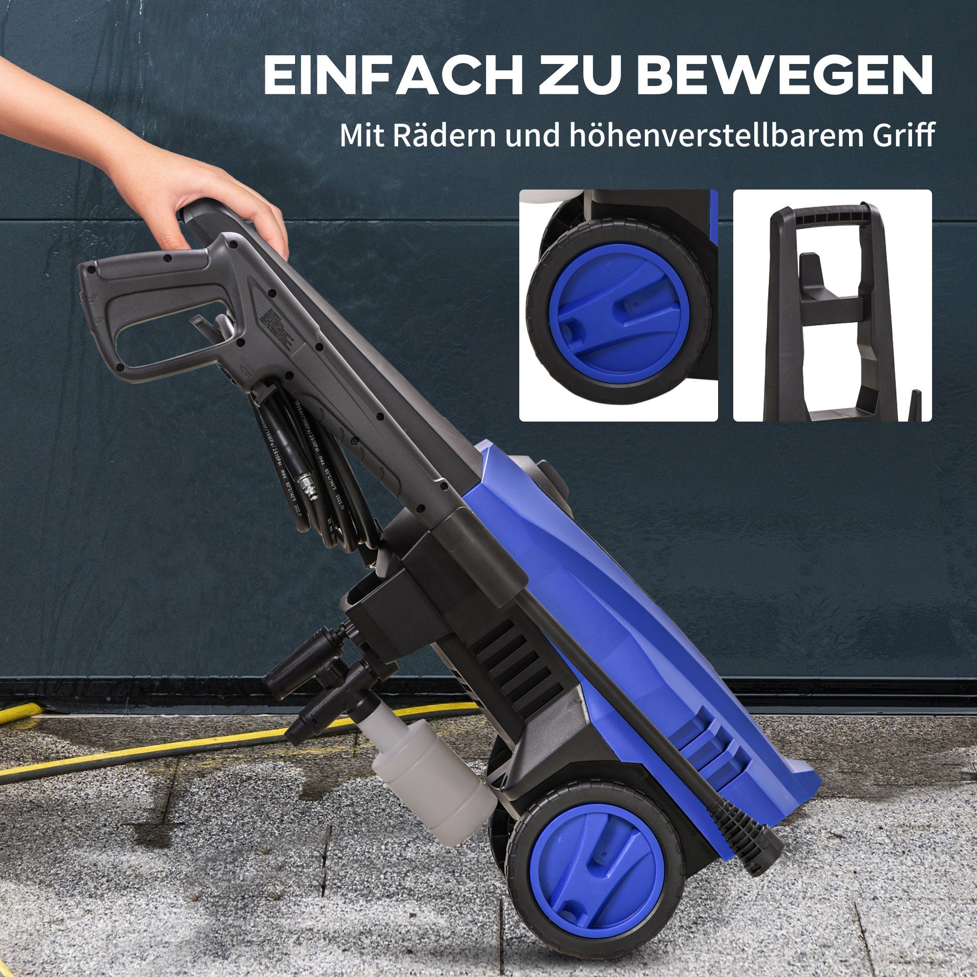 Durhand Hochdruckreiniger, Druck max: 150 bar, 1800 W, Fördermenge max: 510 l/h, (Set, 8 tlg., mit 6 m Hochdruckschlauch), inkl. 5-tlg. Zubehör
