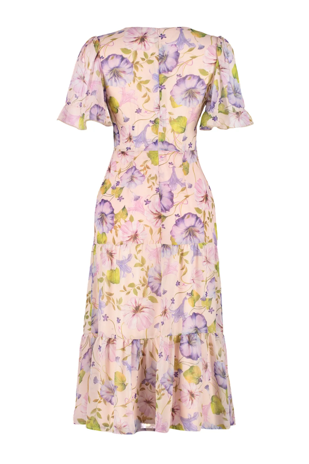 Trendyol Collection  Rosa A-Linien-/Glockenform-Midikleid aus gewebtem Stoff mit Volant und Blumenmuster, gefüttert TWOSS23EL00995