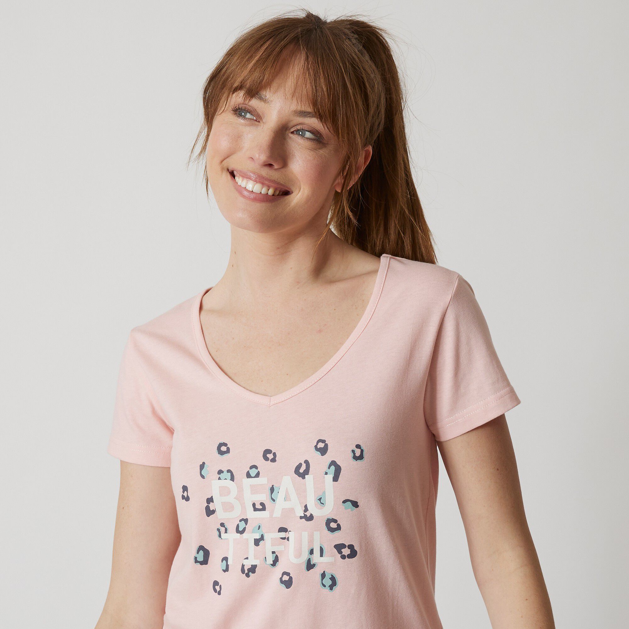 Tee-shirt manches courtes coton uni imprimé placé 