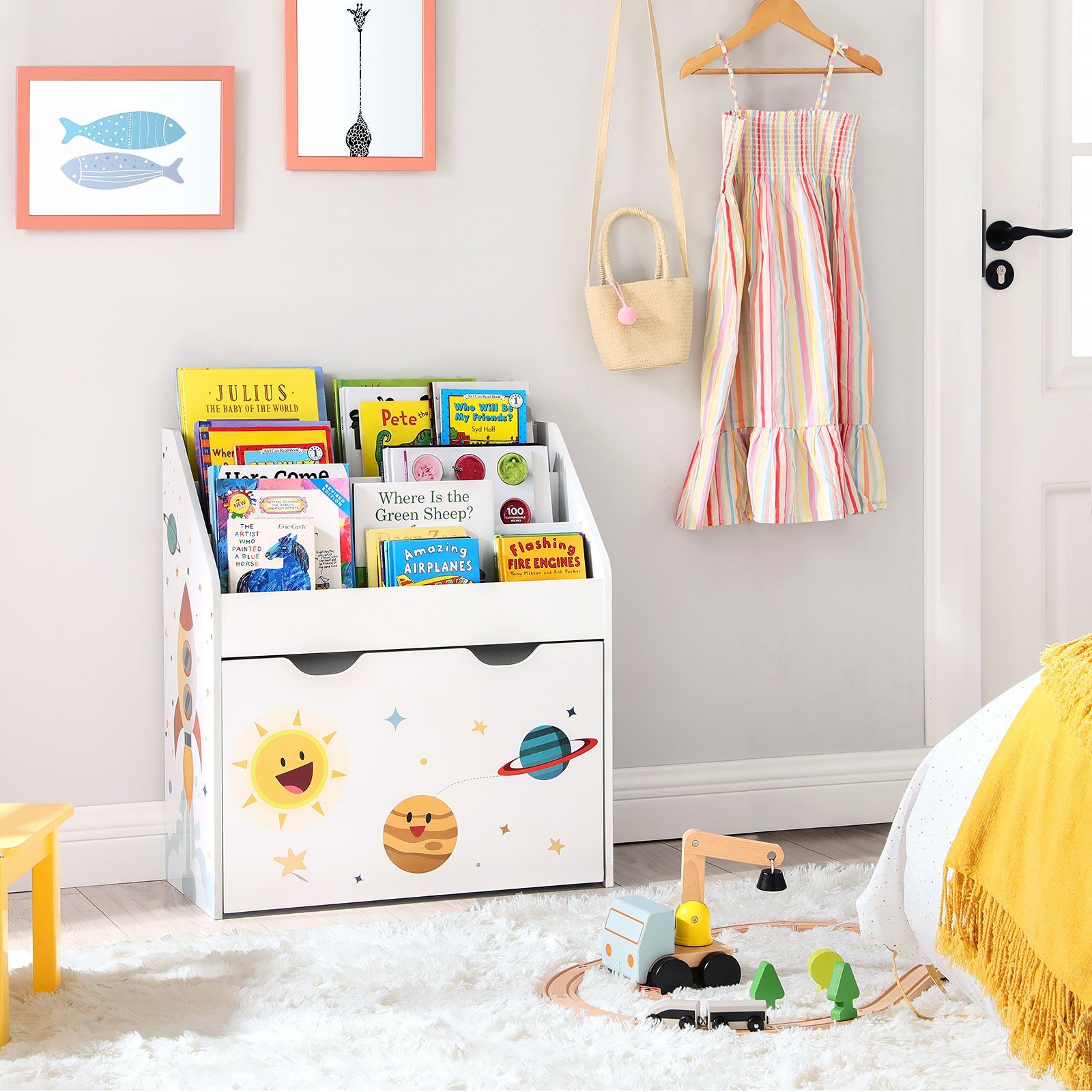 SONGMICS Spielzeugtruhe, Kinderzimmerregal mit 3 Fächern und Spielzeugkiste