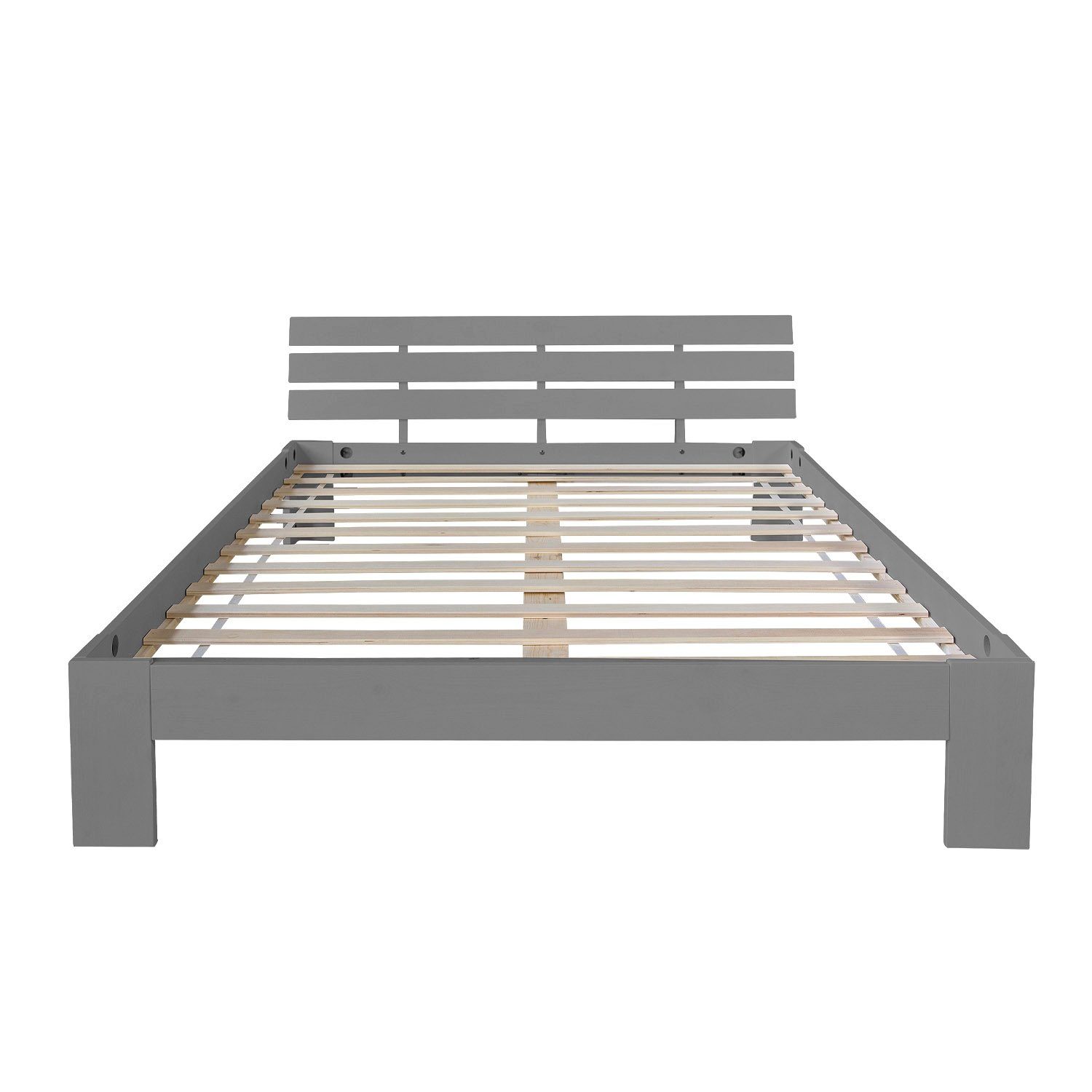 Homestyle4u Holzbett Doppelbett Futonbett 120x200 Grau massive Kiefer