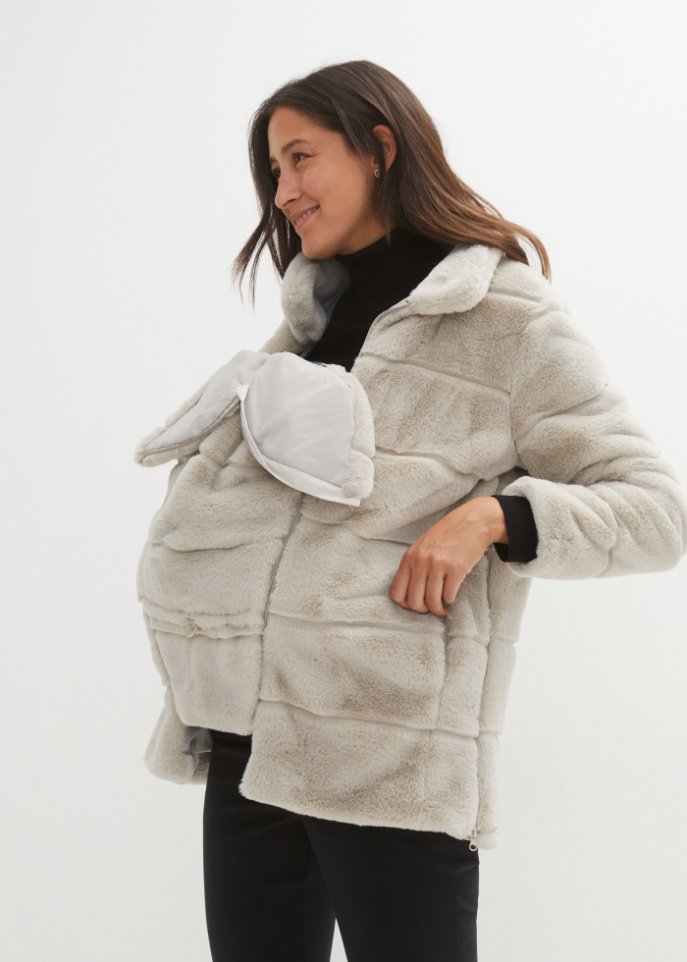 Gesteppt-Fellimitat Umstandsjacke / Tragejacke