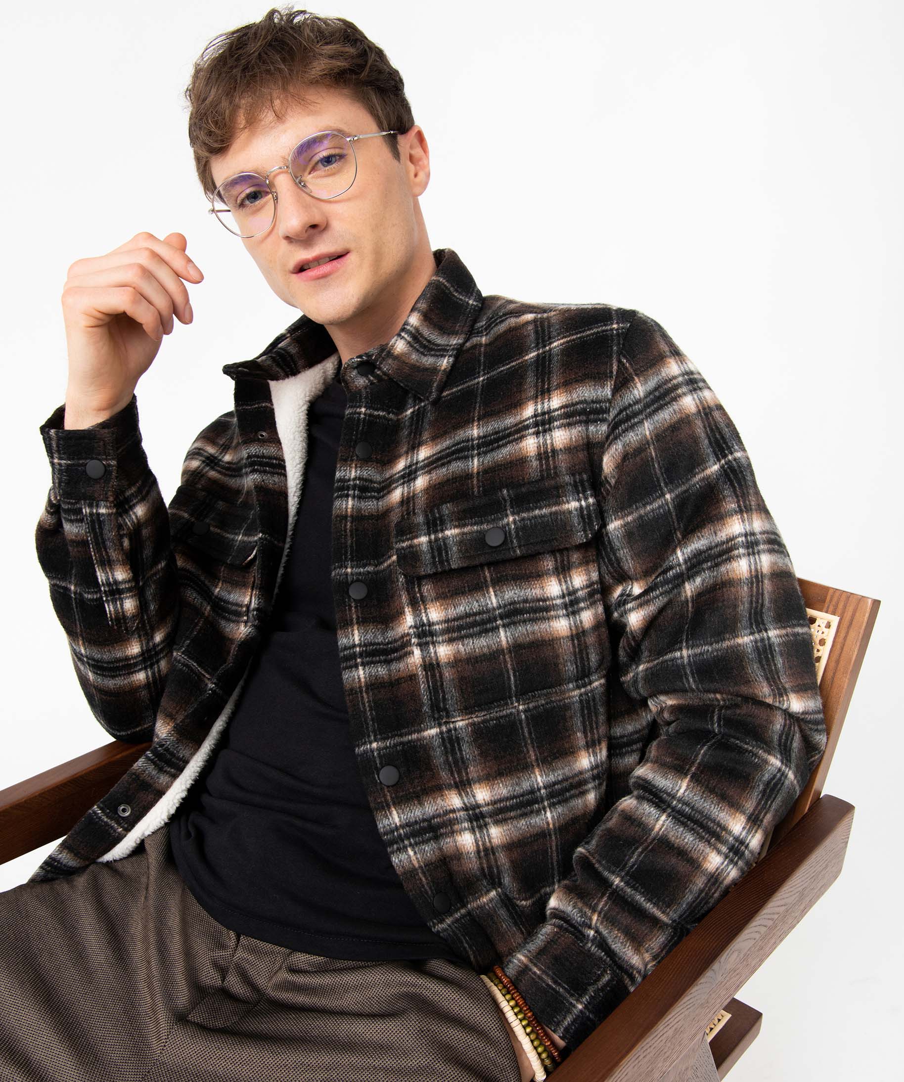 Surchemise homme à carreaux doublée sherpa carreaux | GEMO