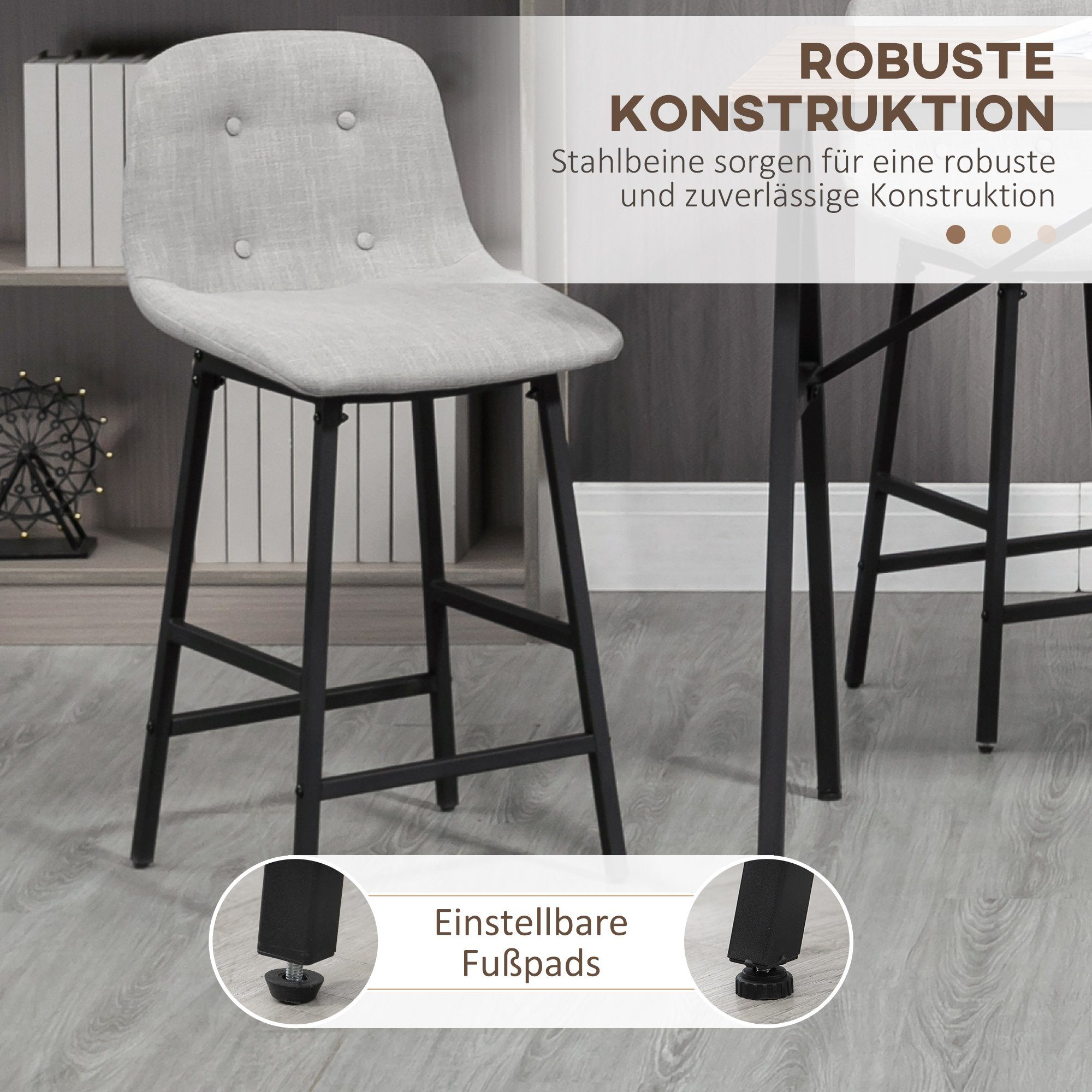 HOMCOM Bargruppe Bartisch mit Barhockern im Industrie-Design, Knopfheftung, (Set, 5-tlg., 1 x Tisch; 4 x Hocker), Tisch mit 4 Stühlen