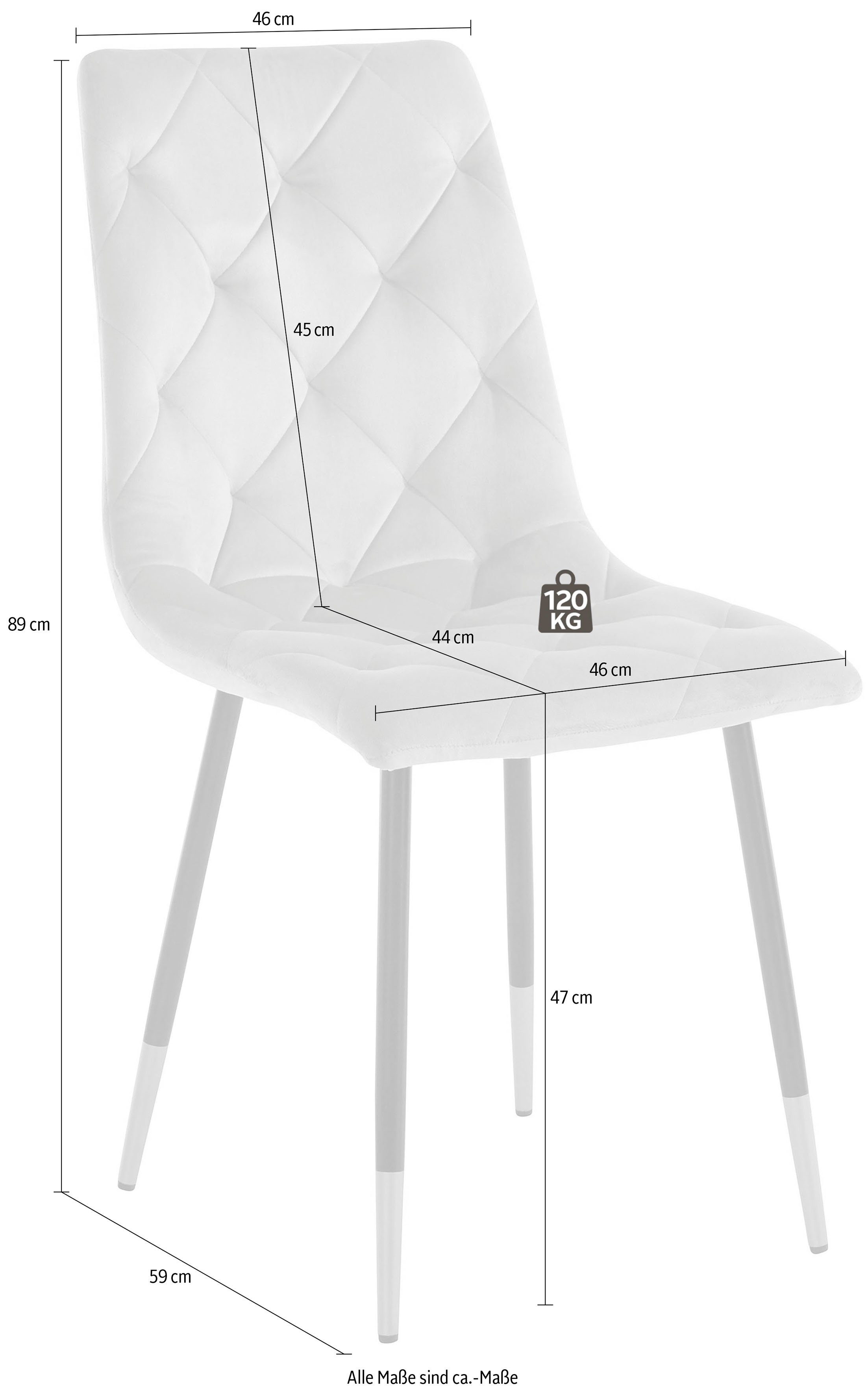 INOSIGN 4-Fußstuhl Eva (2 St), Bezug in Veloursstoff mit Diamant Steppung, max. Belastbarkeit 120kg