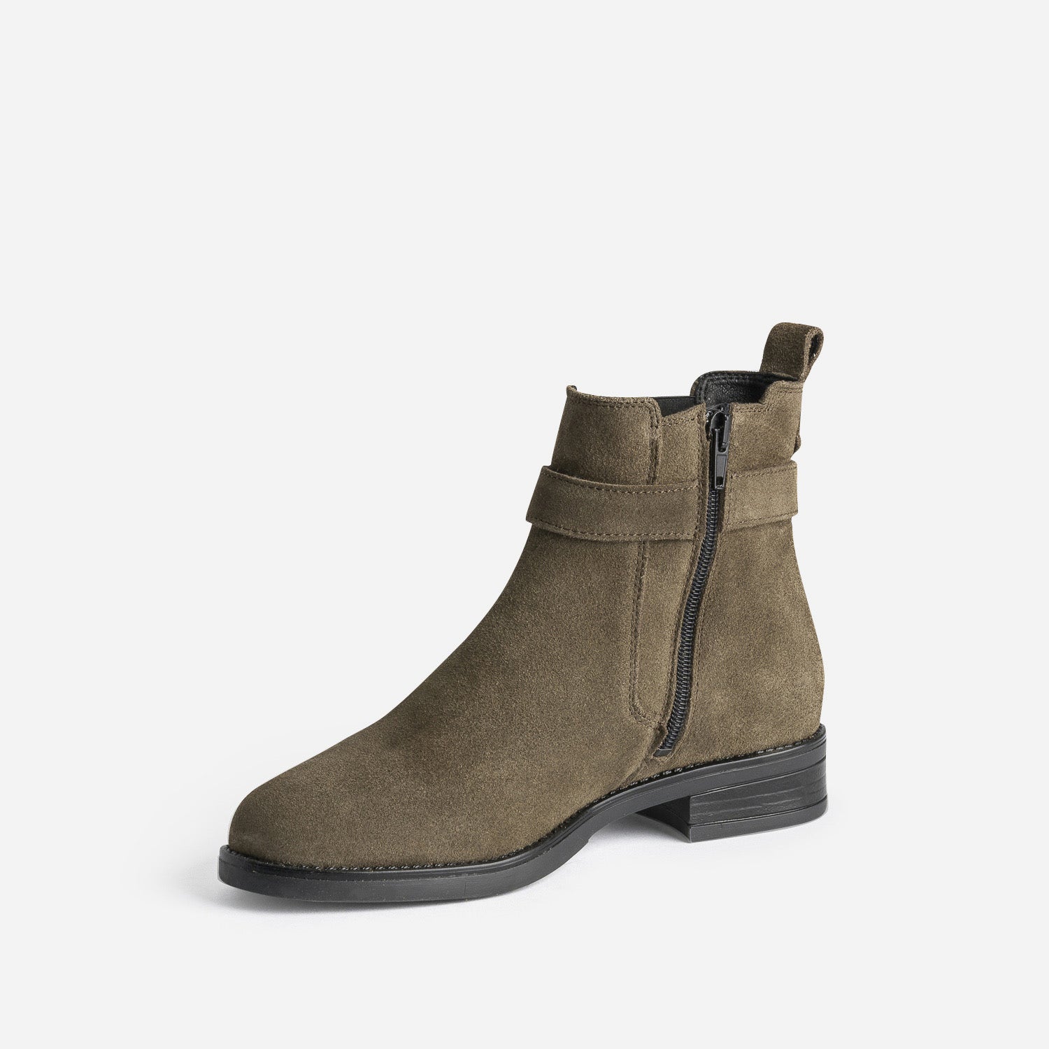 Boots kaki en cuir velours