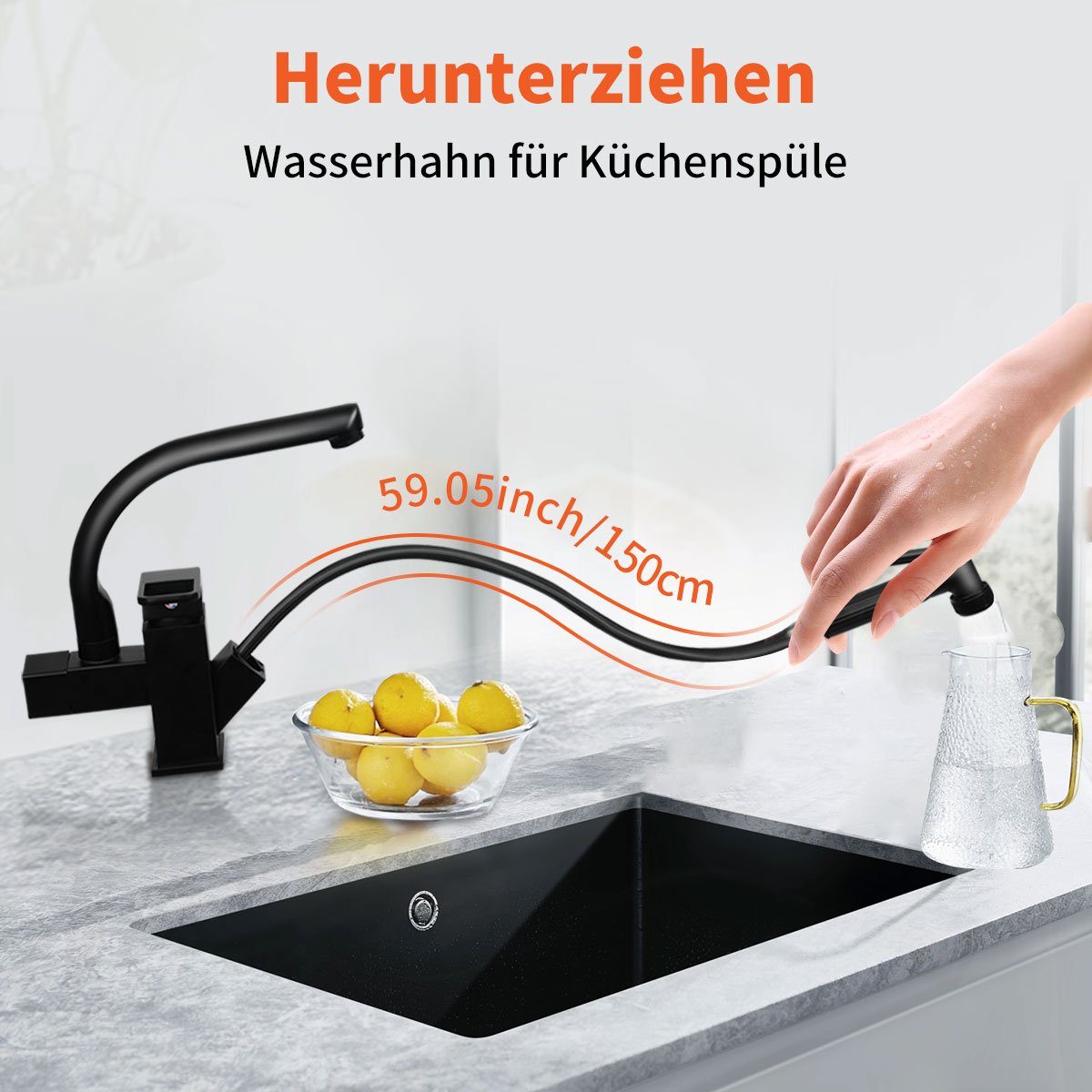 7Magic Waschtischarmatur Wasserhahn Küche, Hochdruck Armatur mit Brause Ausziehbar Armatur Mischbatterie Spültischarmatur, 360° Schwenkbar Zwei Sprühfunktionen