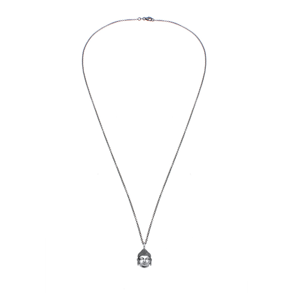 KUZZOI KUZZOI Collier Herren Erbskette Buddha Kopf Oxidiert 925 Silber Bijoux