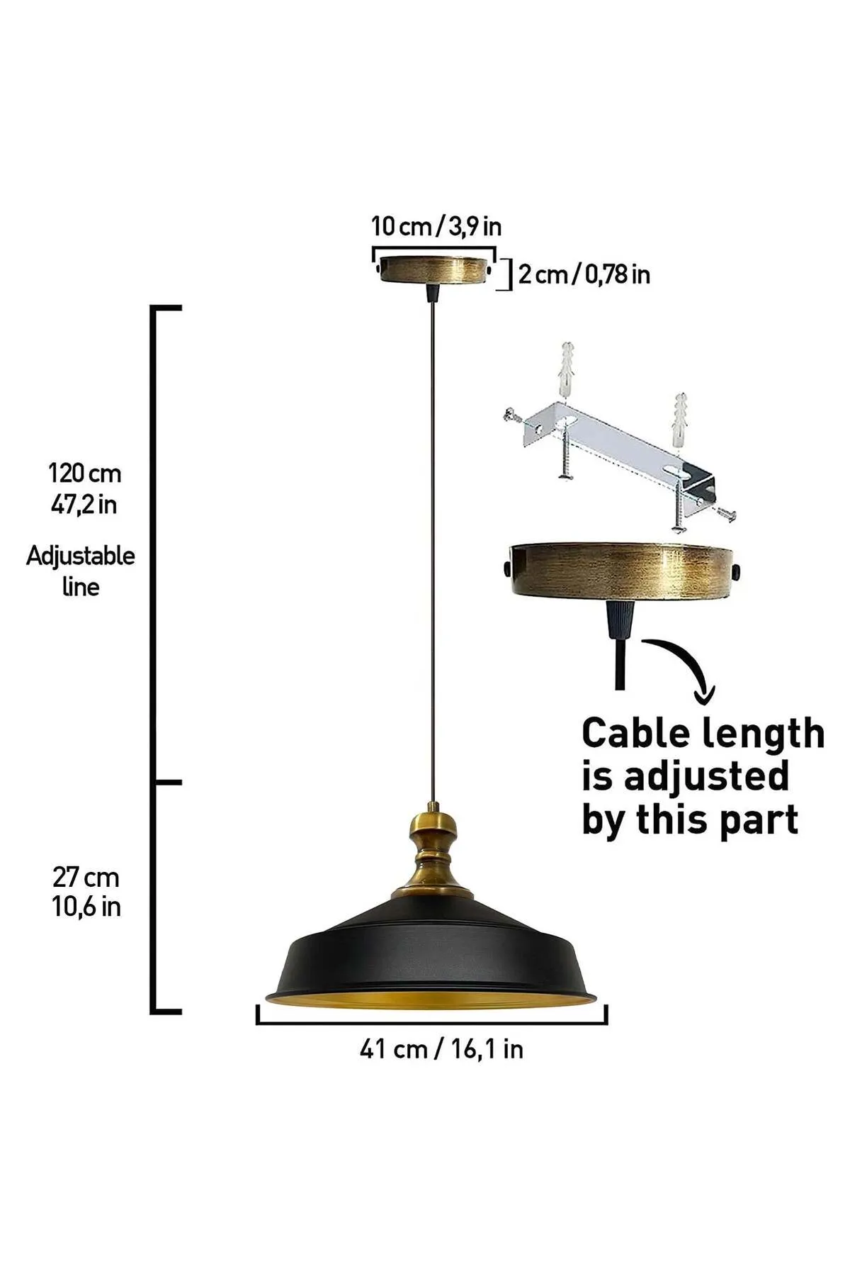Bamyum  Pendelleuchte Asletl-Knob, Metall, 41 cm, Schwarze Lampe