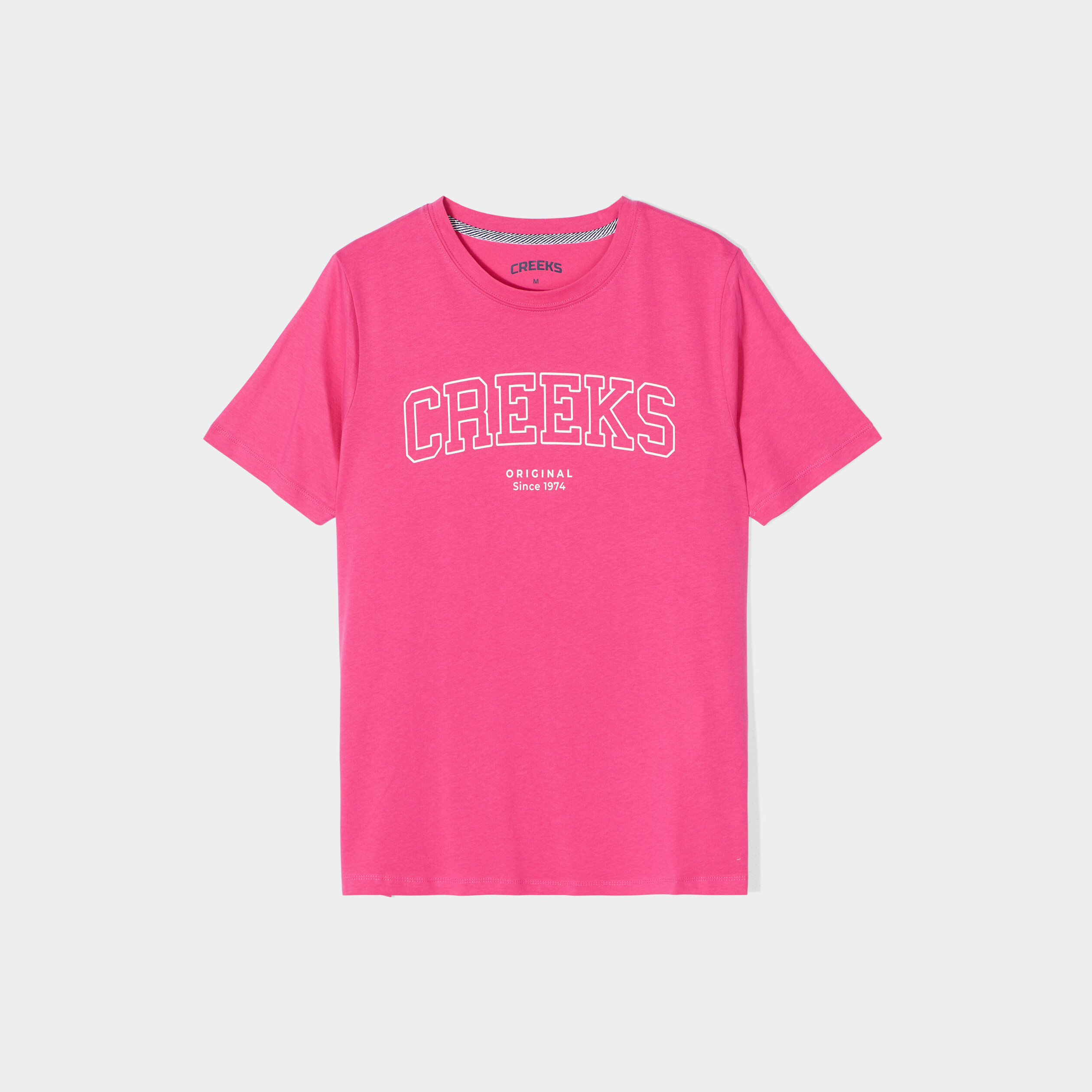 T-shirt oversize col rond coton Creeks rose framboise femme | La Halle