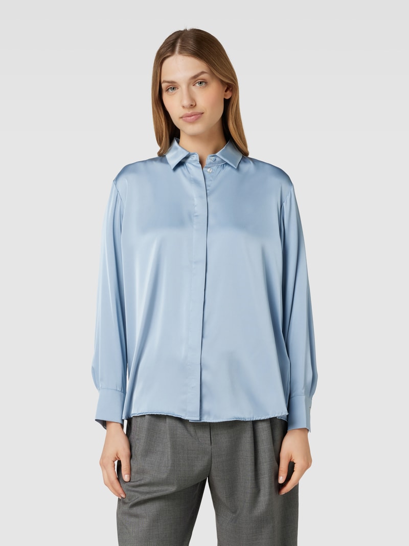 Bluse in Satin-Optik mit verdeckter Knopfleiste in rauchblau