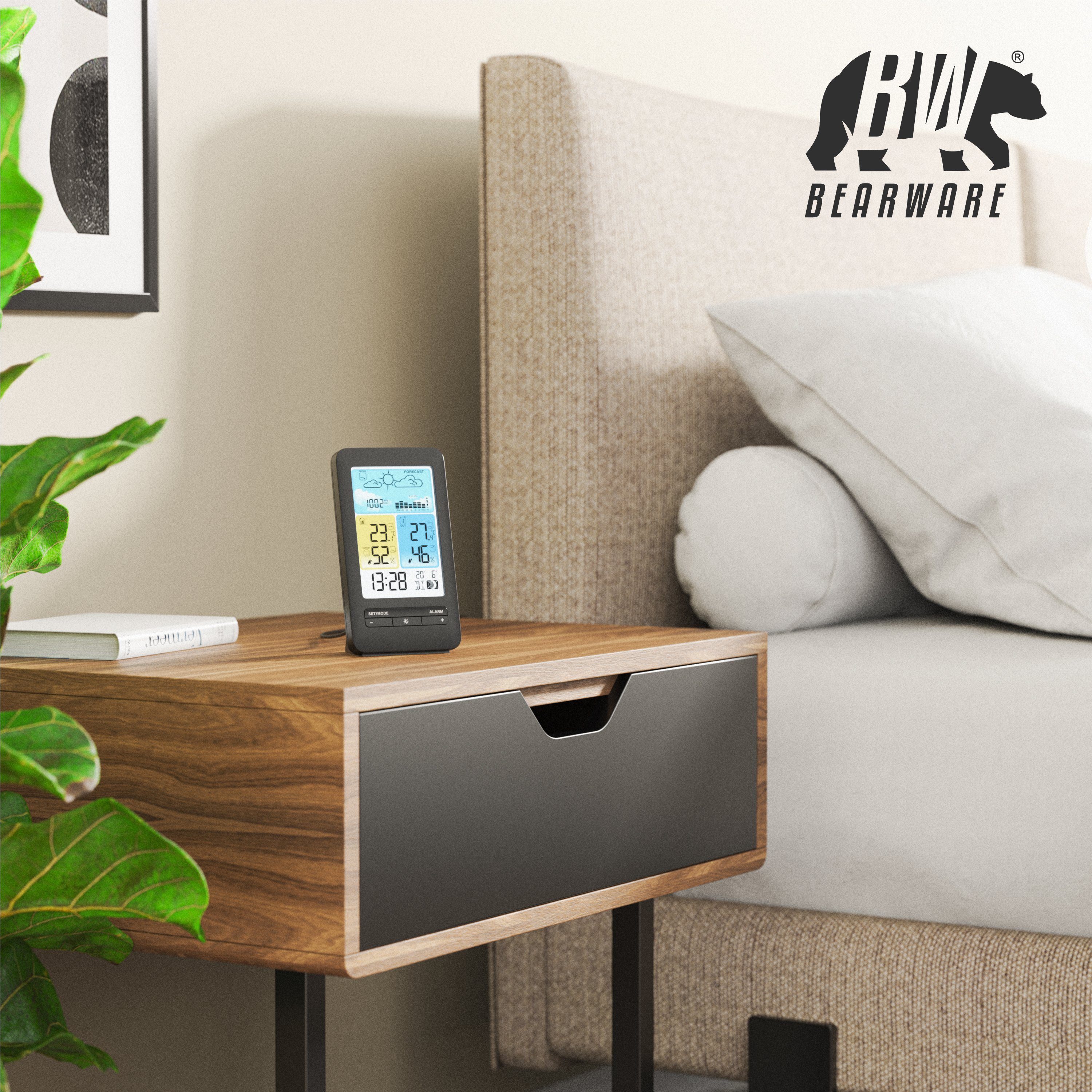 BEARWARE Wetterstation (mit Außensensor, Funk, Prognose, Temperaturtrend, Luftdruck, Temperaturwarnung usw)