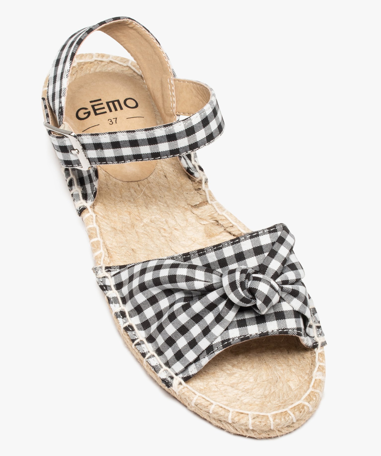 Sandales femme plates à semelle en corde dessus tissu noir | GEMO