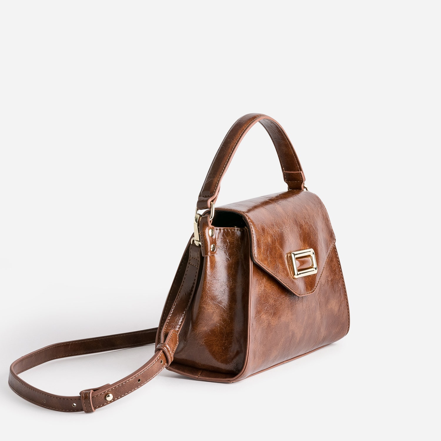 Sac à main cognac patiné forme trapèze
