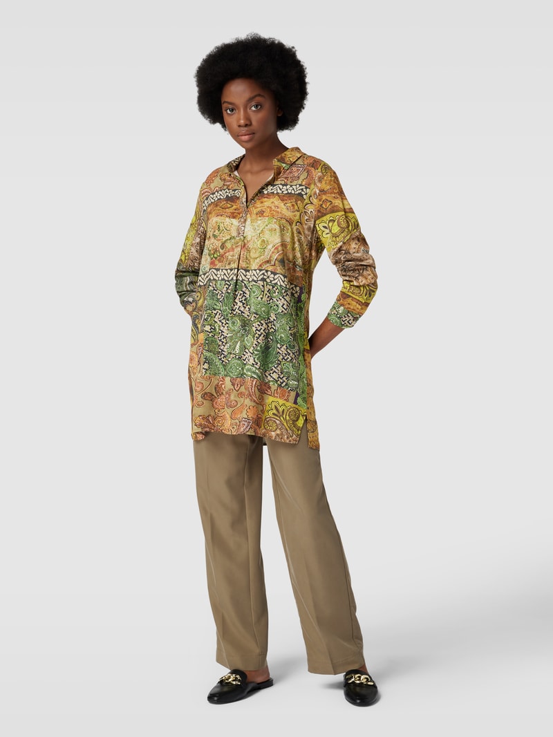 Bluse mit Allover-Print in senfgelb