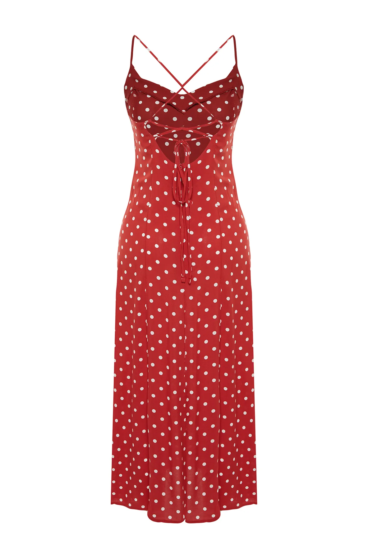 Trendyol Collection  Rotes Midi-Webkleid mit A-Ausschnitt und Bindedetail am Rücken TWOSS24EL00490