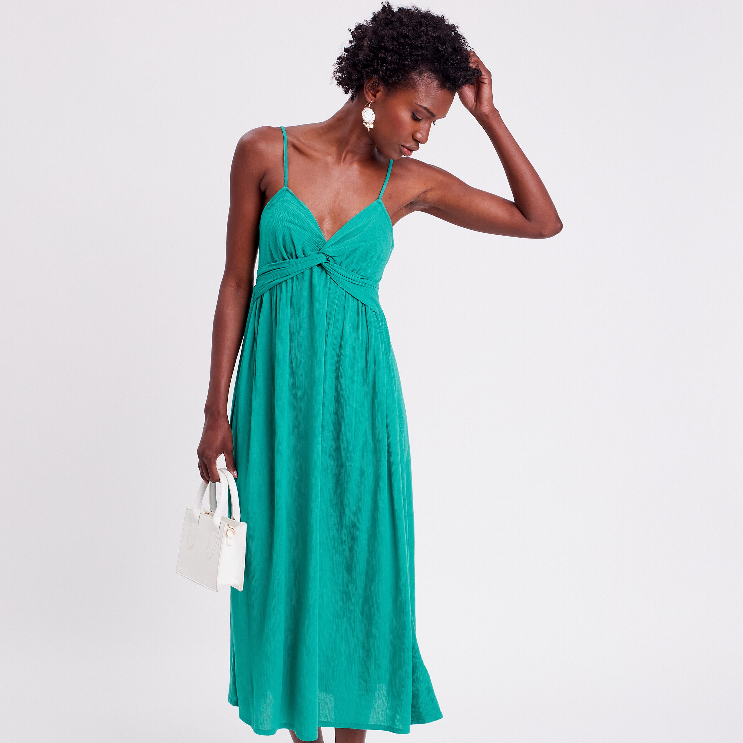 Robe longue évasée vert femme | Cache Cache