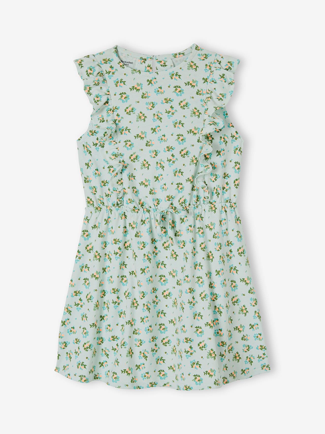Robe imprimée à volants fille vert imprimé