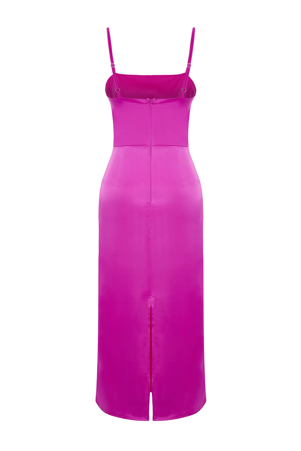 Trendyol Collection  Fuchsiafarbenes Kleid aus gewebtem Satin mit Trägern TPRSS24EL00090
