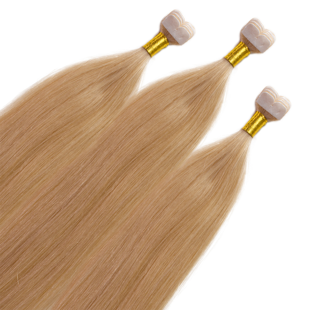 hair2heart Extensions adhesives Mini Tape Premium cheveux naturels #27 Blond doré foncé extensions