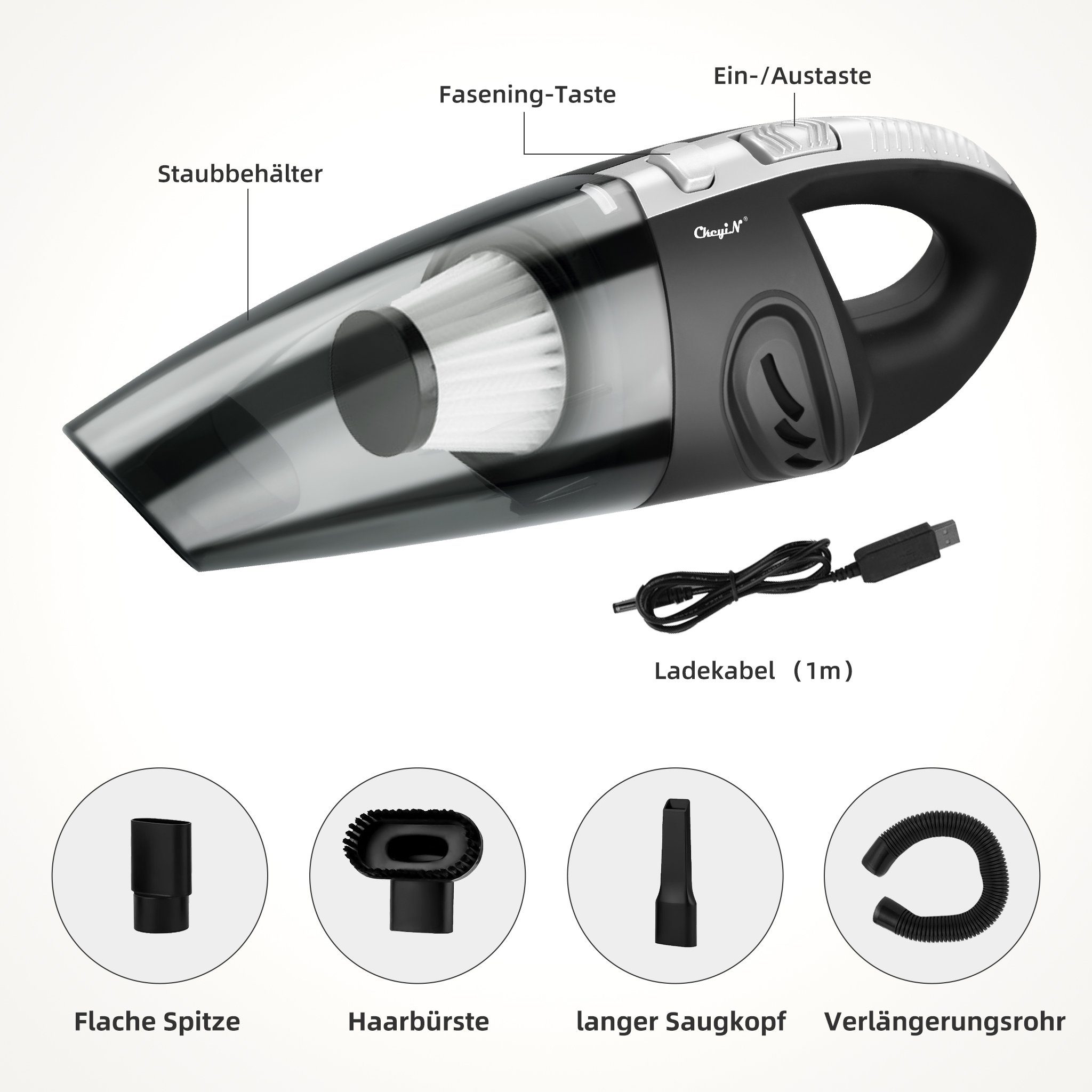CkeyiN Akku-Handstaubsauger für Haus/Auto Kabellos Nass-Trocken-Nutzung Staubsauger, 120,00 W, mit Beutel, 20 Min. Laufzeit