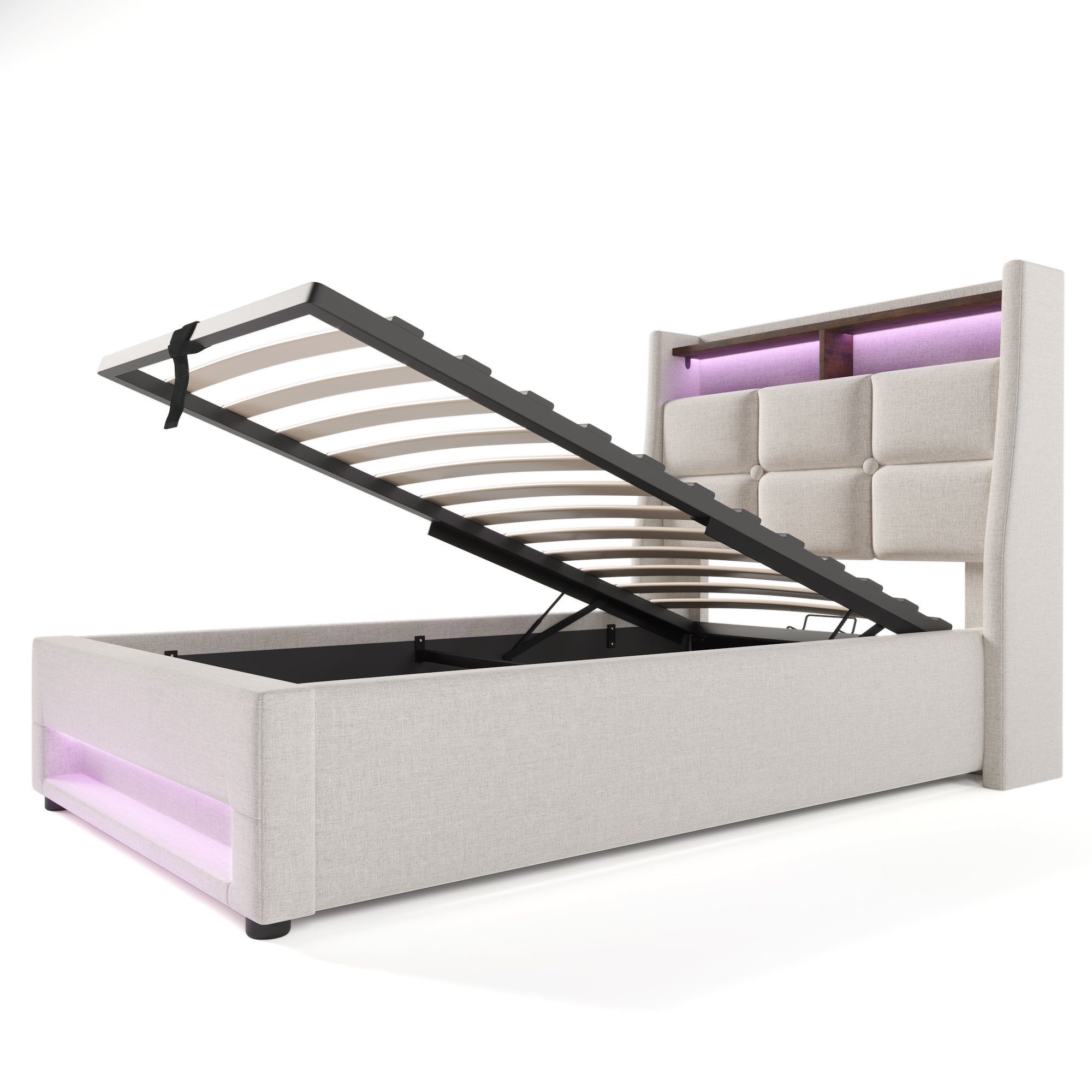 REDOM Polsterbett (LED Doppelbett Jugendbett mit USB Ladeanschluss, Jugendbett), 90x200cm, Ohne Matratze