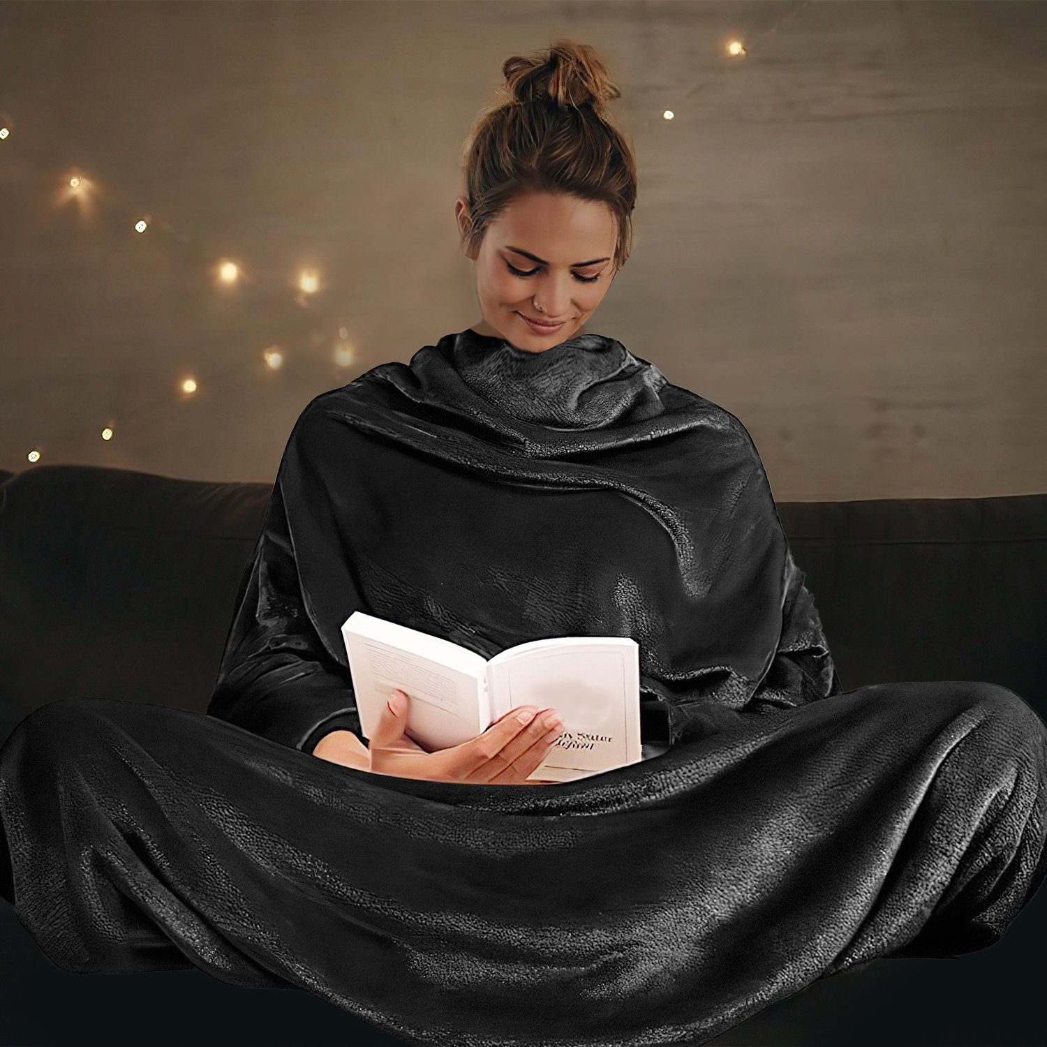 Wohndecke Decke mit Ärmeln TV Kuscheldecke aus weichem Flanell 150x180cm Grau, Lospitch