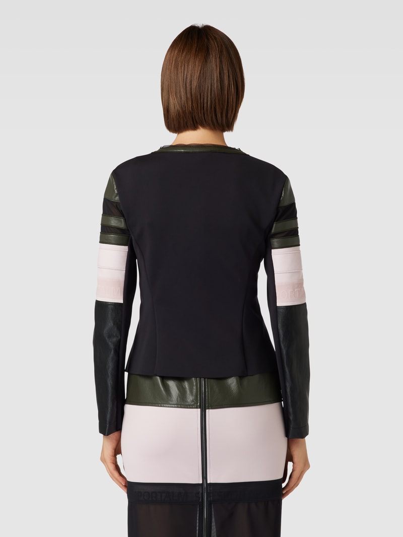 Jacke mit Kontrastbesatz in Leder-Optik in khaki
