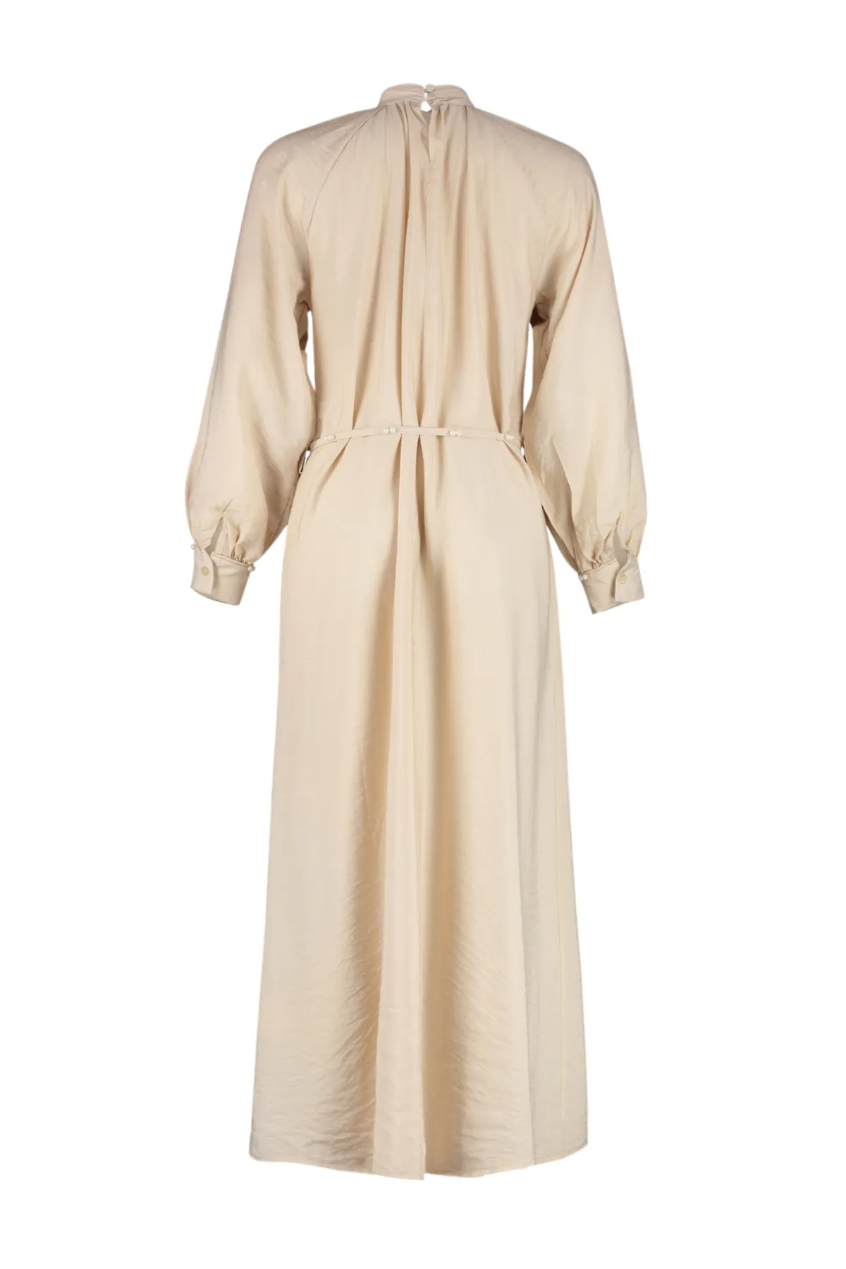 Trendyol Modest  Puderfarbenes, gewebtes Kleid mit Stehkragen und Perlengürtel TCTSS24EB00125