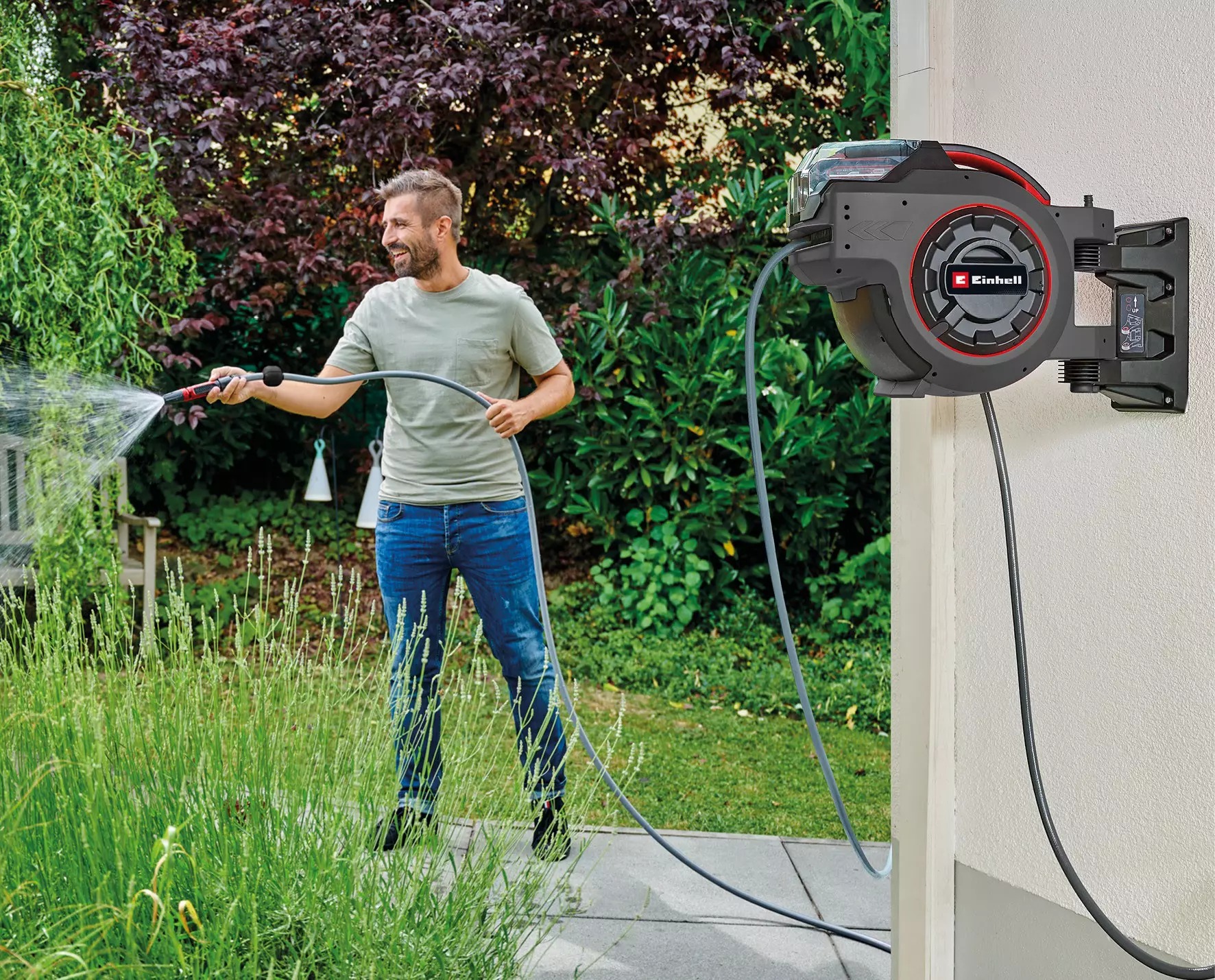 Avvolgitubo cordless Einhell 4173773 GE-HR 18/30-1 Li Solo, batteria e caricabatterie esclusi, nella confezione.