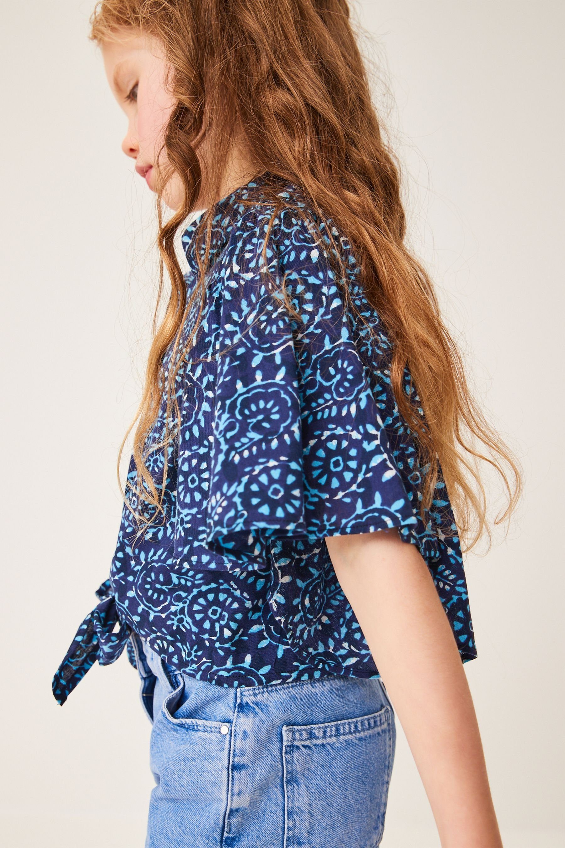 Next Kurzarmbluse Bluse mit Flügelärmeln und Bindeschleife (1-tlg)