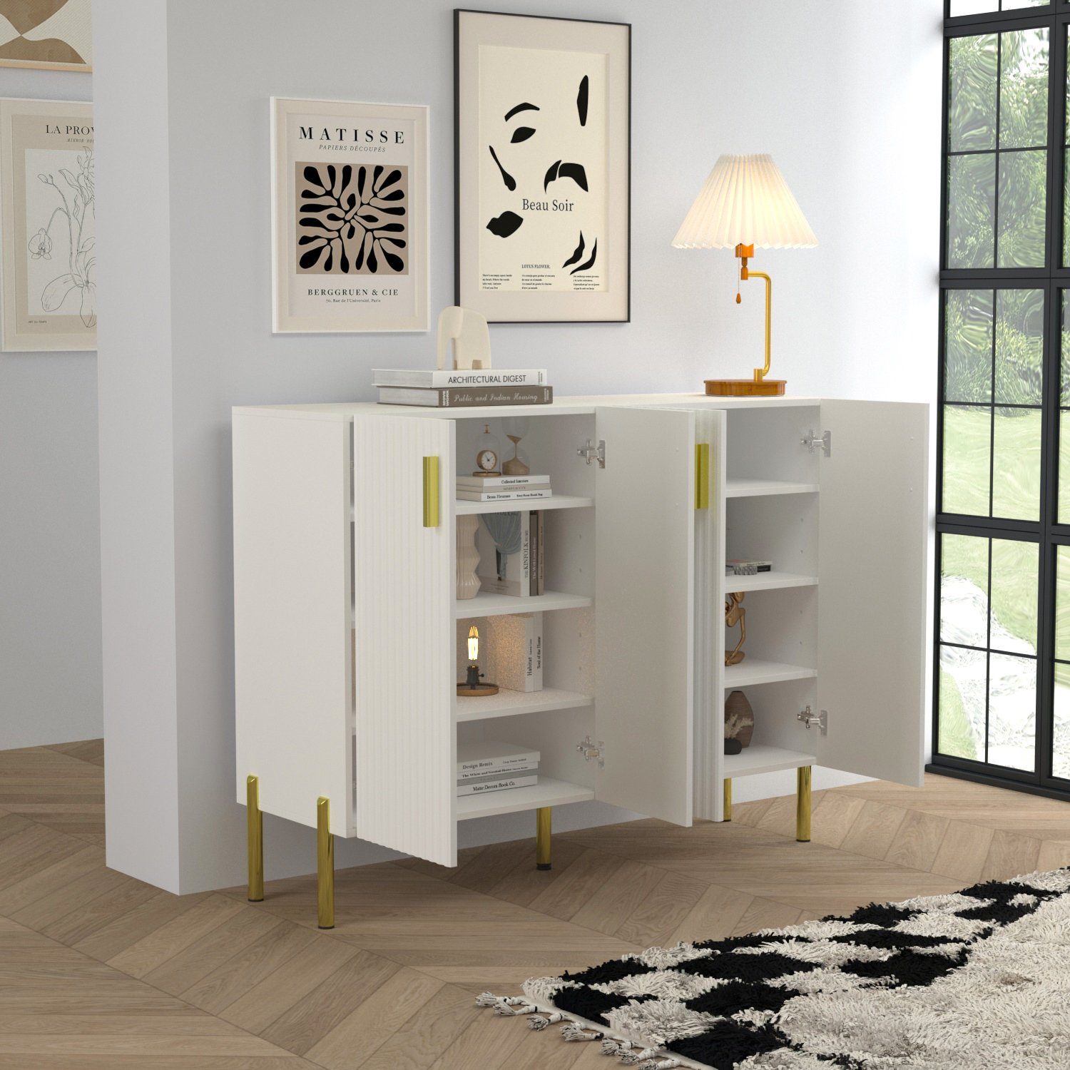 FUFU&GAGA Sideboard Küchenschrank mit 4 Türen, Breit 120cm