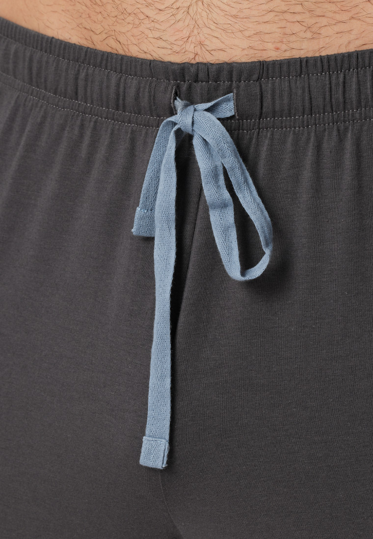 Schlafanzug lang Organic Cotton Streifen Brusttasche anthrazit - 95/5 Nightwear