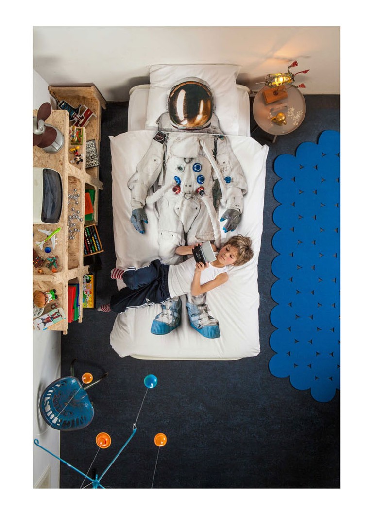 Parure de lit enfant Snurk Astronaut en percale de coton 160 fils/cm² - taies d'oreiller incluses