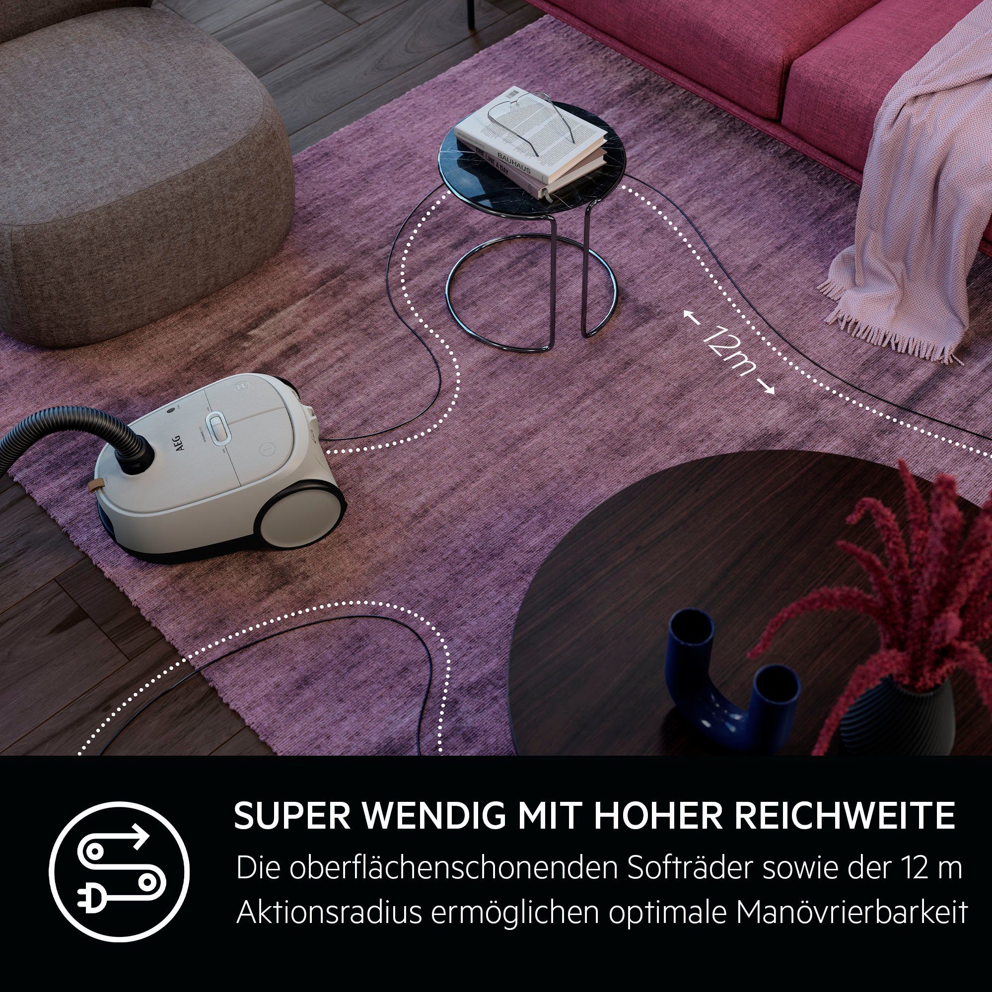 AEG Bodenstaubsauger HYGIENIC 6000 (AB61H6SW), 850 W, mit Beutel, hohe Saugleistung, inkl. Zusatzdüsen, 50 % Recyclingkunststoff