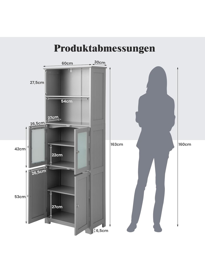 COSTWAY Badezimmerschrank 163cm in Grau günstig kaufen onesize