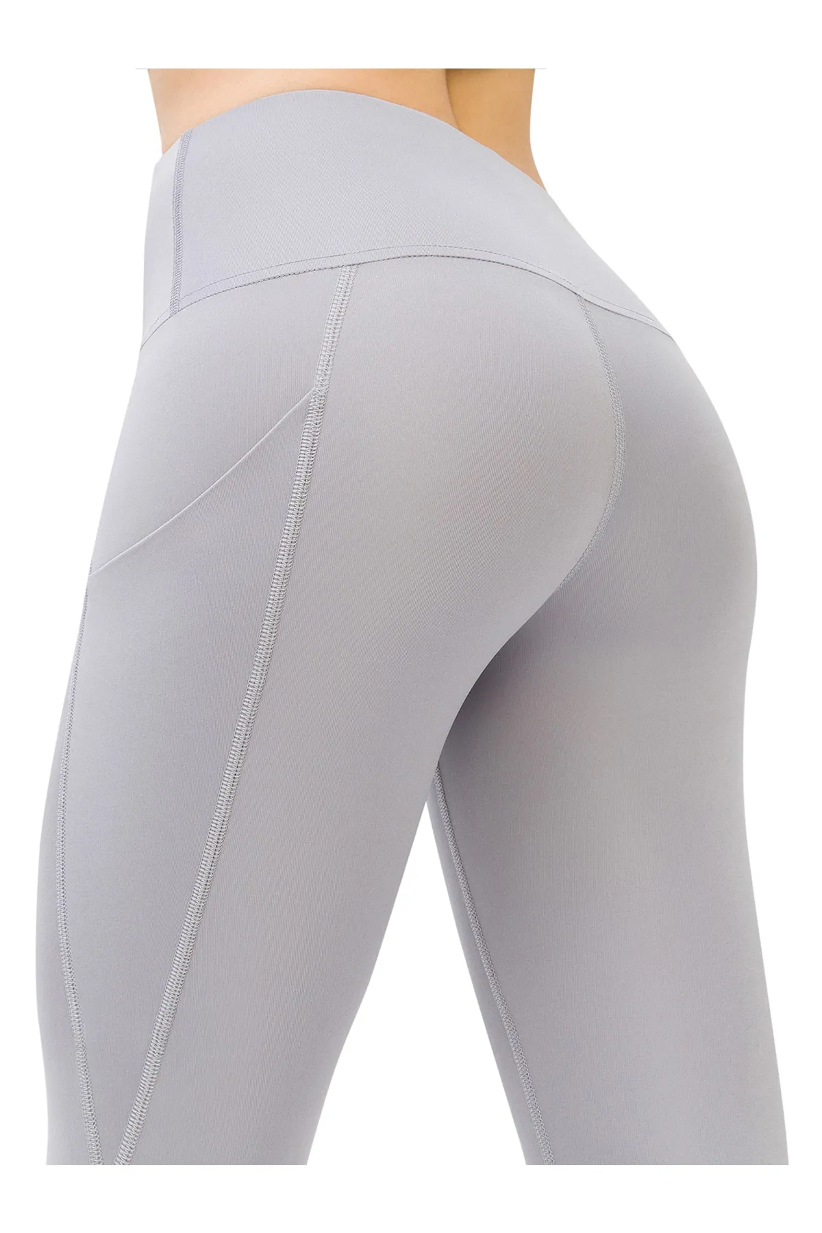 LOS OJOS  Graue, kompakte Sport-Leggings mit hoher Taille und doppelter Tasche für Damen