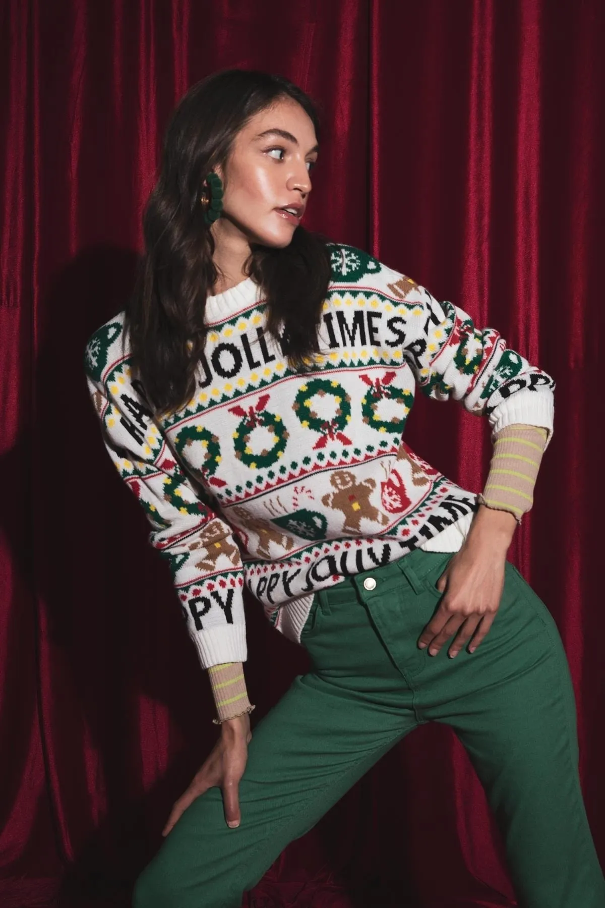 DeFacto  Schulterfreier Pullover mit Silvestermotiv