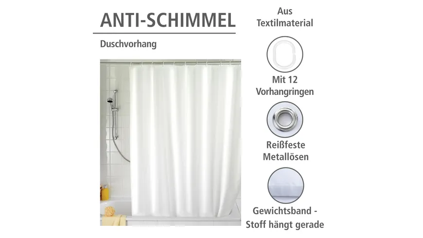 WENKO Duschvorhang Anti-Schimmel Uni weiß weiß