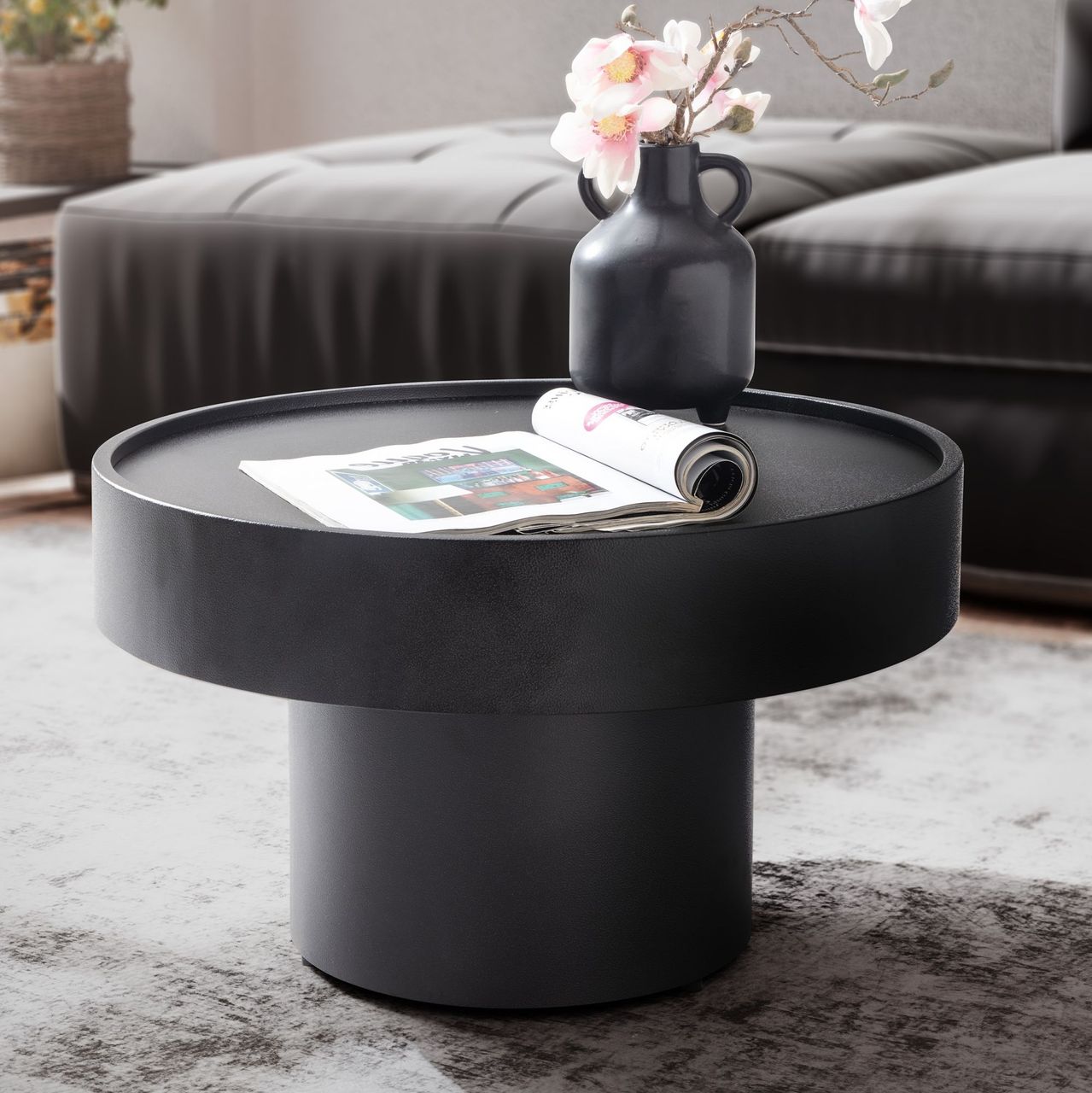 Wohnling Couchtisch Sofatisch Pilzform Metall Schwarz 60x60x36 cm Wohnzimmertisch Kaffeetisch Rund