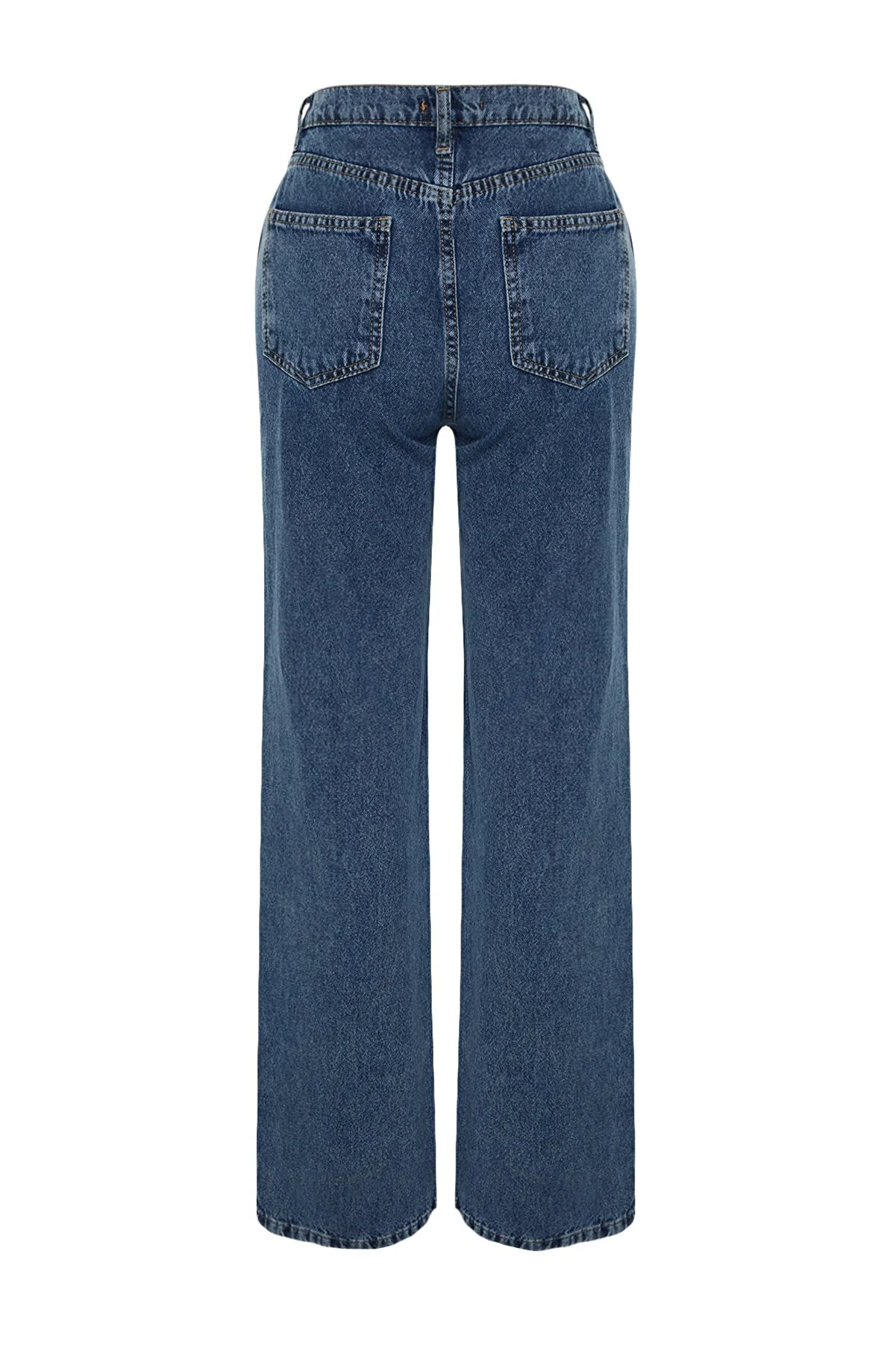 Trendyol Collection  Dunkelblaue Jeans mit hoher Taille und weitem Bein und Detail TWOSS21JE0385