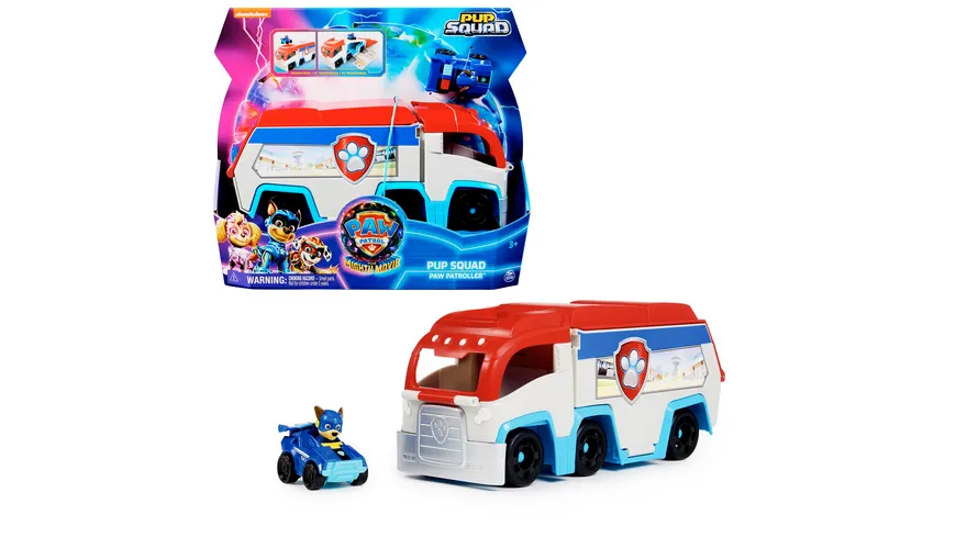 Spin Master - PAW Patrol: Der Mighty Kinofilm, Pup Squad Patroller Teamfahrzeug mit Chase-Spielzeugauto