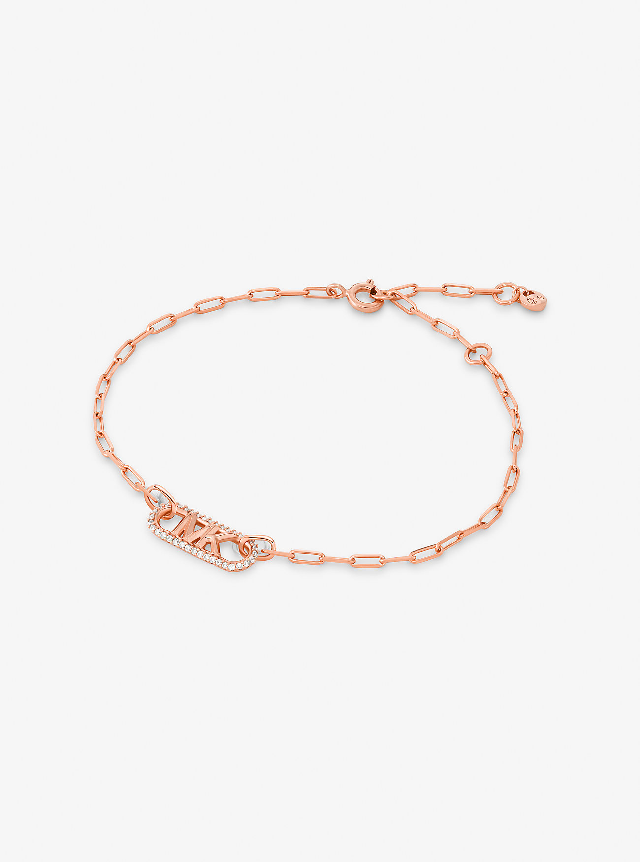 Precious Metal-Plated Sterling Silver Pavé Empire Logo Chain Link Bracelet - ROSE GOLD