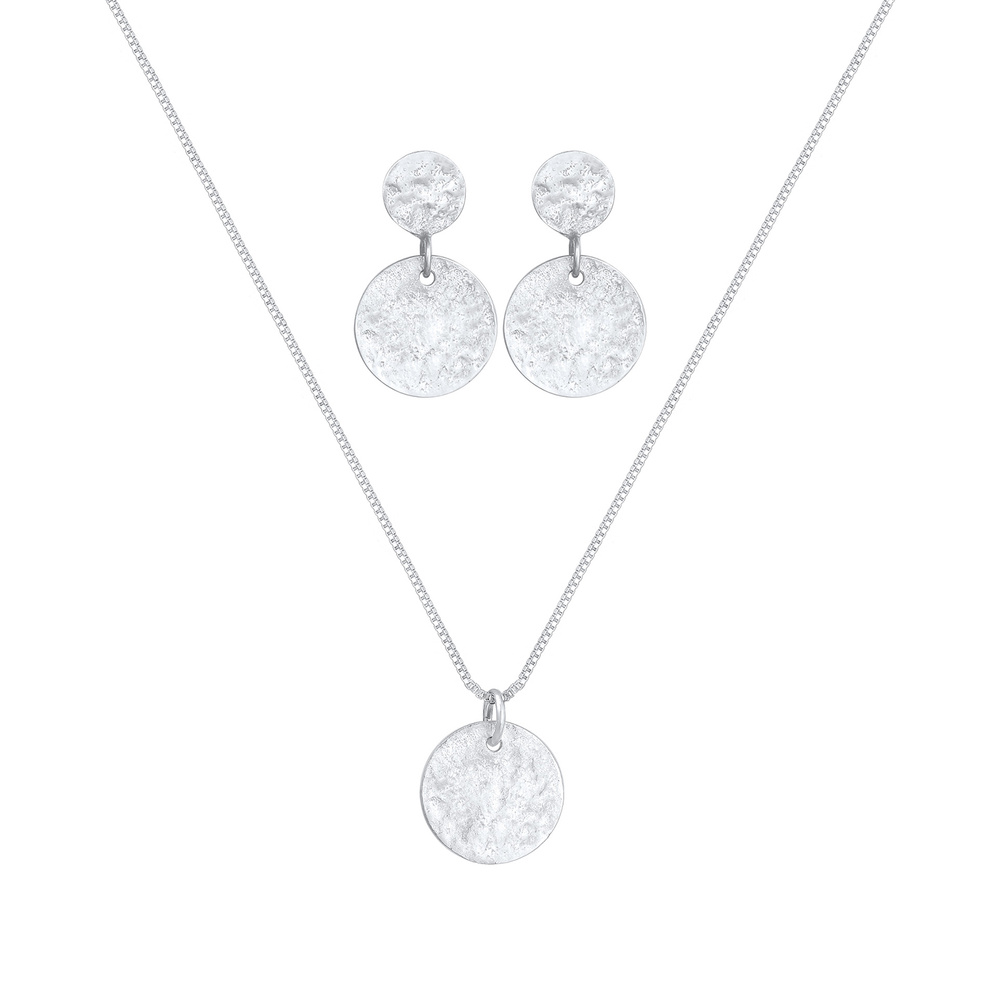 Elli Elli Ensemble de Bijoux Kette Ohrhänger Plättchen Vintage Coin 925 Silber Bijoux