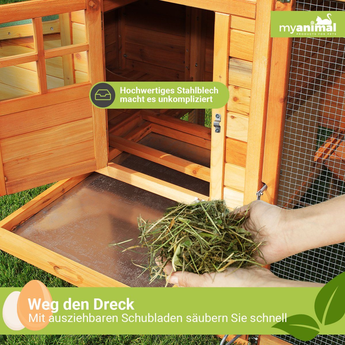 My Animal Hühnerstall Hühnerstall MH-04 für 3-4 Hühner - Wetter & Winterfest - Kiefernholz, Hühnerhaus Hühner Käfig Gehege Geflügelstall - Nistkasten
