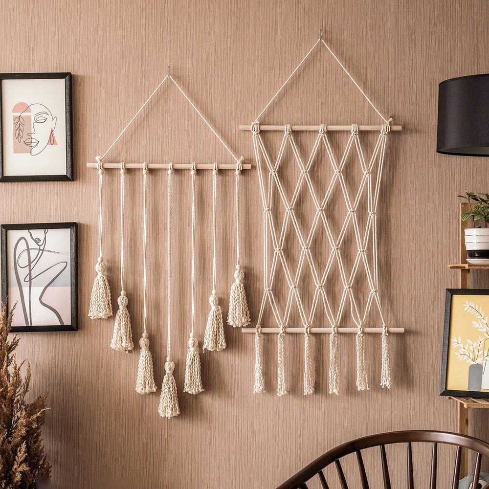Wandteppich 2 Stück gewebte dekorative Wandteppiche,Boho Tassel Foto Wandteppiche, Rouemi