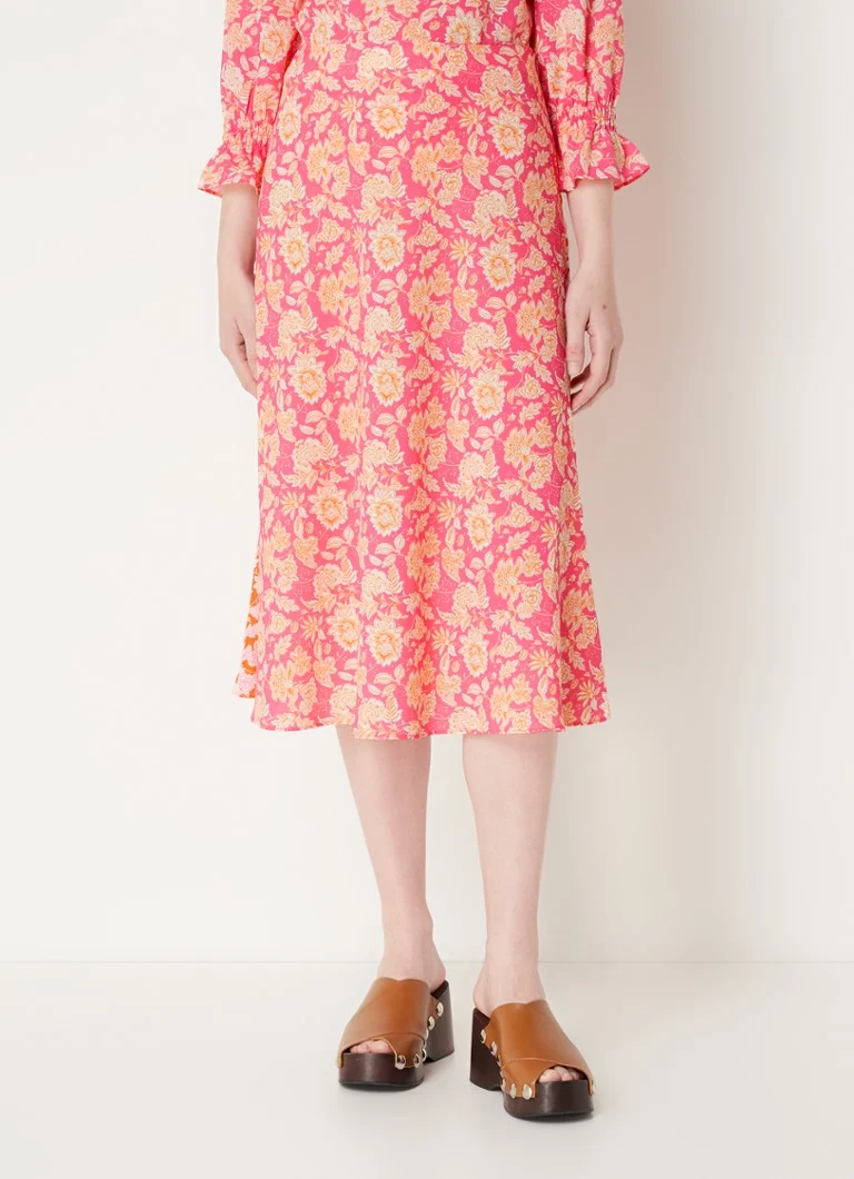 Fustă midi French Connection Cosette Verona cu crăpătură și imprimeu floral.