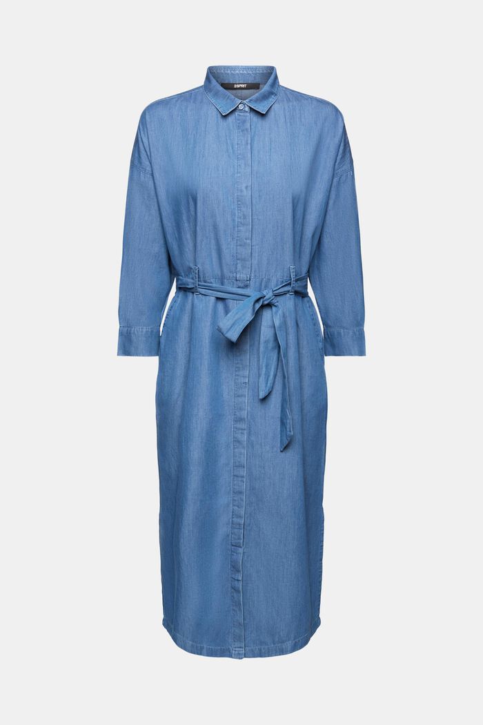 Midikleid aus Baumwoll-Denim mit Bindegürtel