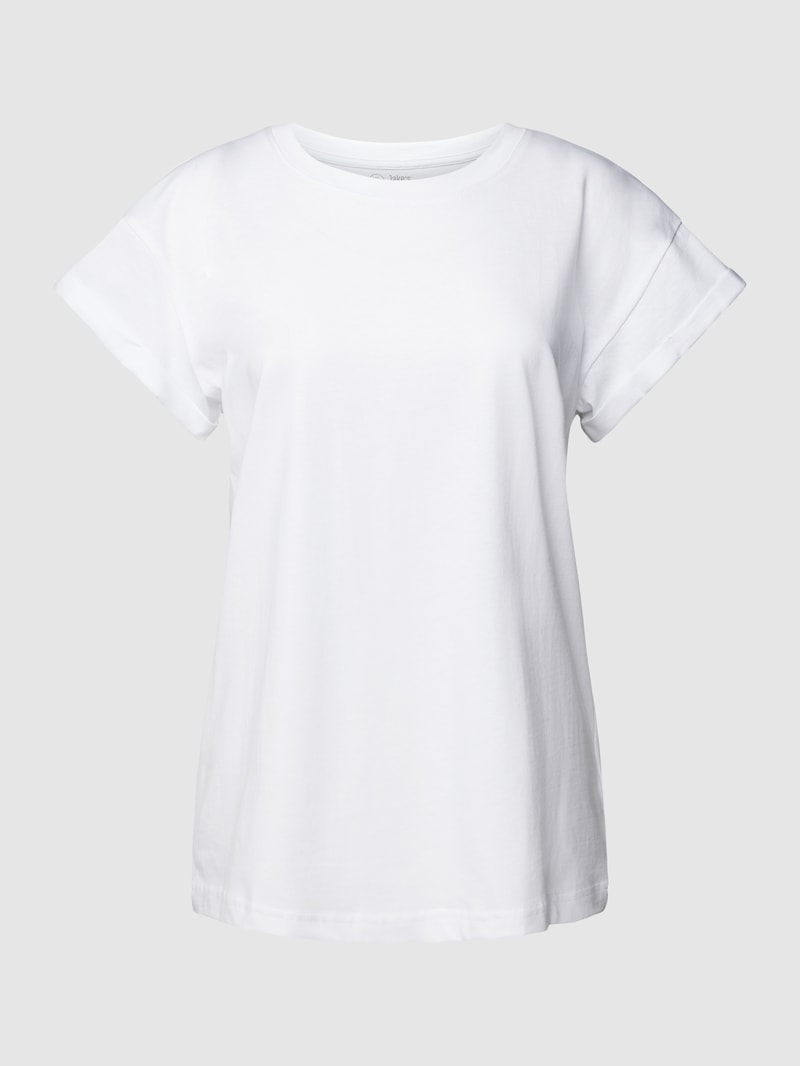 T-Shirt mit geripptem Rundhalsausschnitt in weiß
